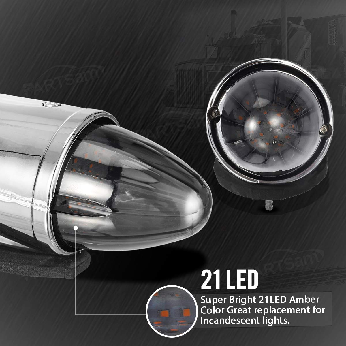 Partsam 5Pcs 21Led Smoke Torpedo Cab Marker Roof Running Top Lights Assembly Super Bright Chrome Heavy Duty Trucks Lights Replacement For International Kenworth/Peterbilt/Freightliner/Mack