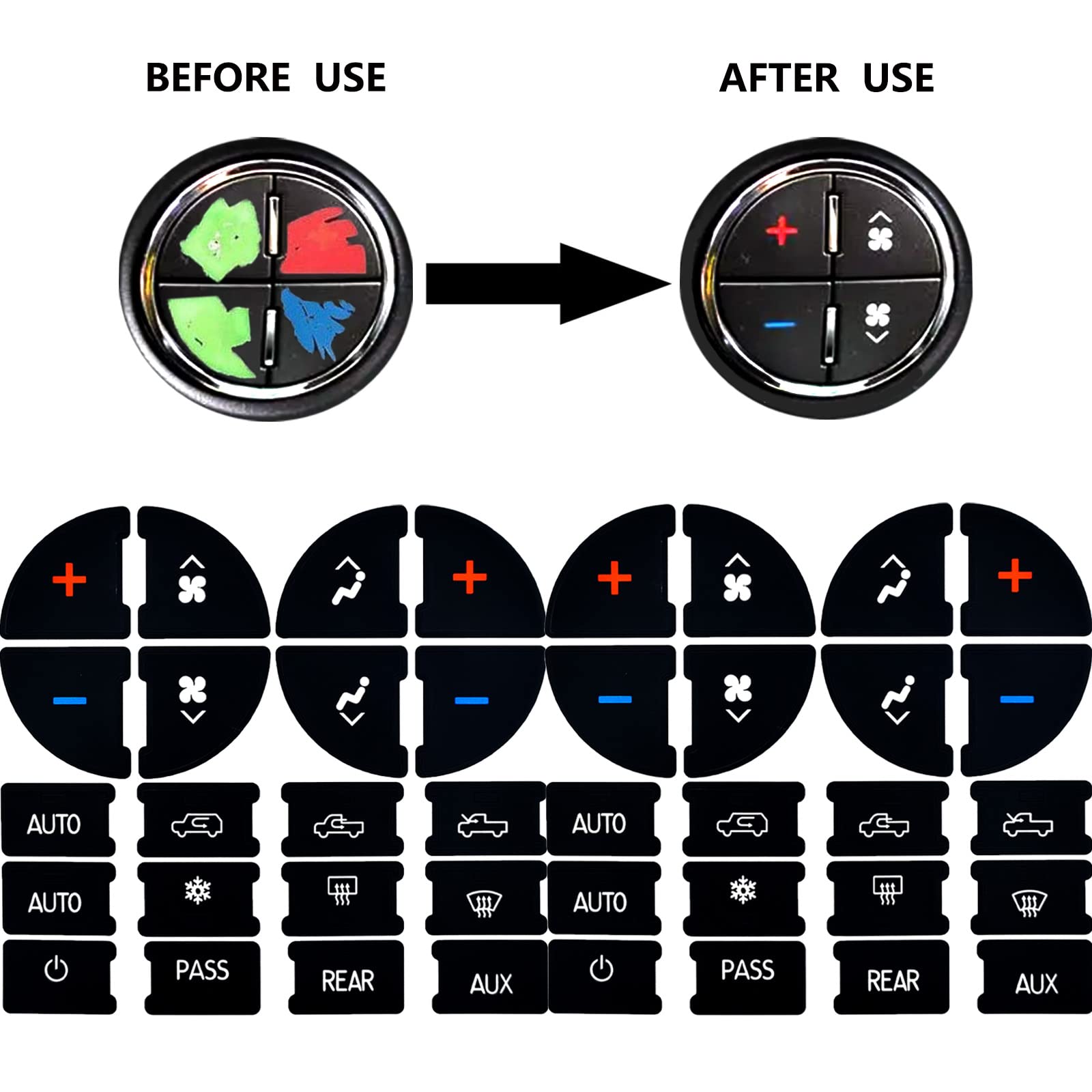 2 Packs Rear Radio Volume Control Knob With Ac Dash Button Sticker Repair Kit (2 Packs) For Gm 22912547 And Compatible With 07-14 Chevrolet Chevy Gmc Buick Cadillac