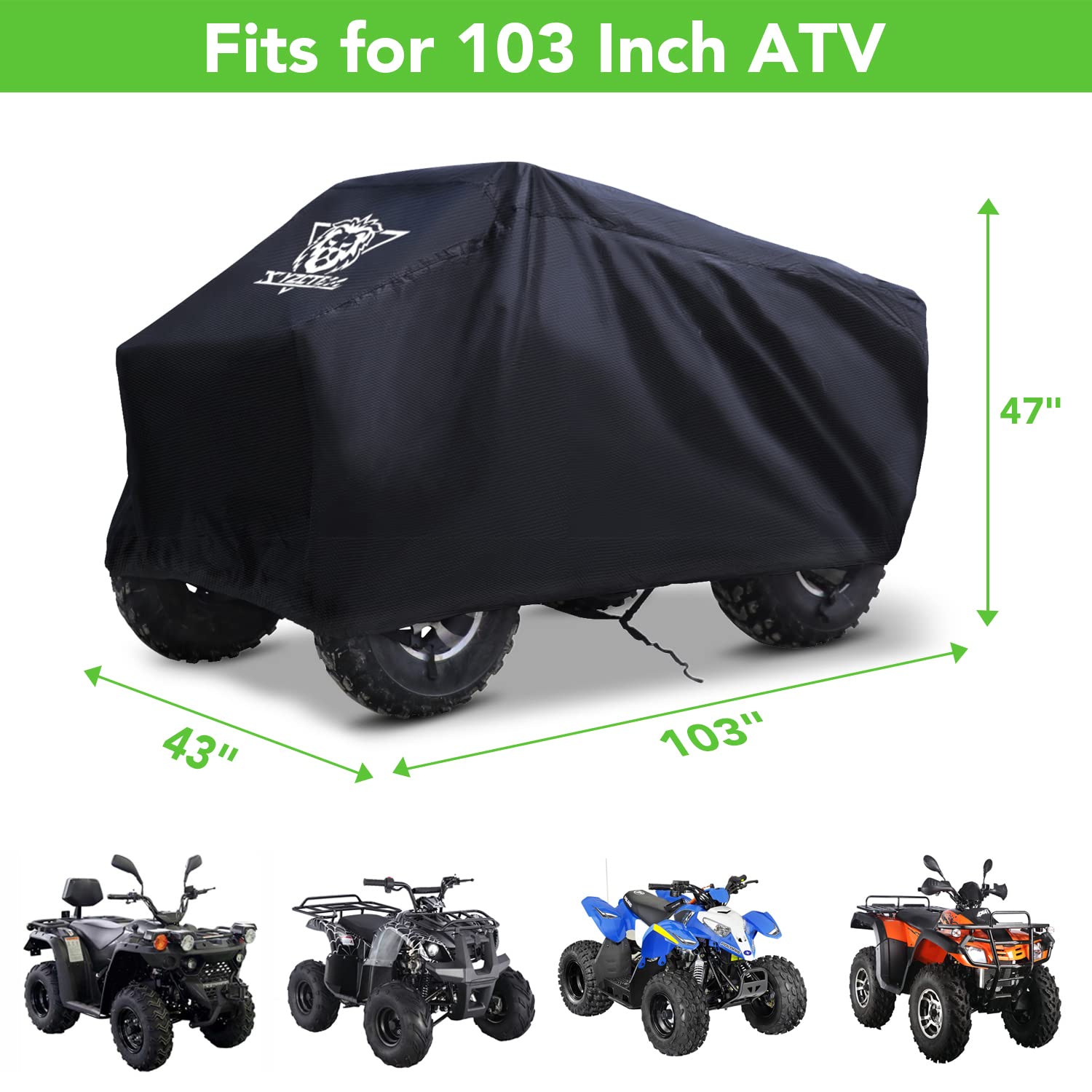 Xyzctem Waterproof Atv Cover, Heavy Duty Black Protects 4 Wheeler From Snow Rain Or Sun, Large Universal Size Fits 103 Inch For