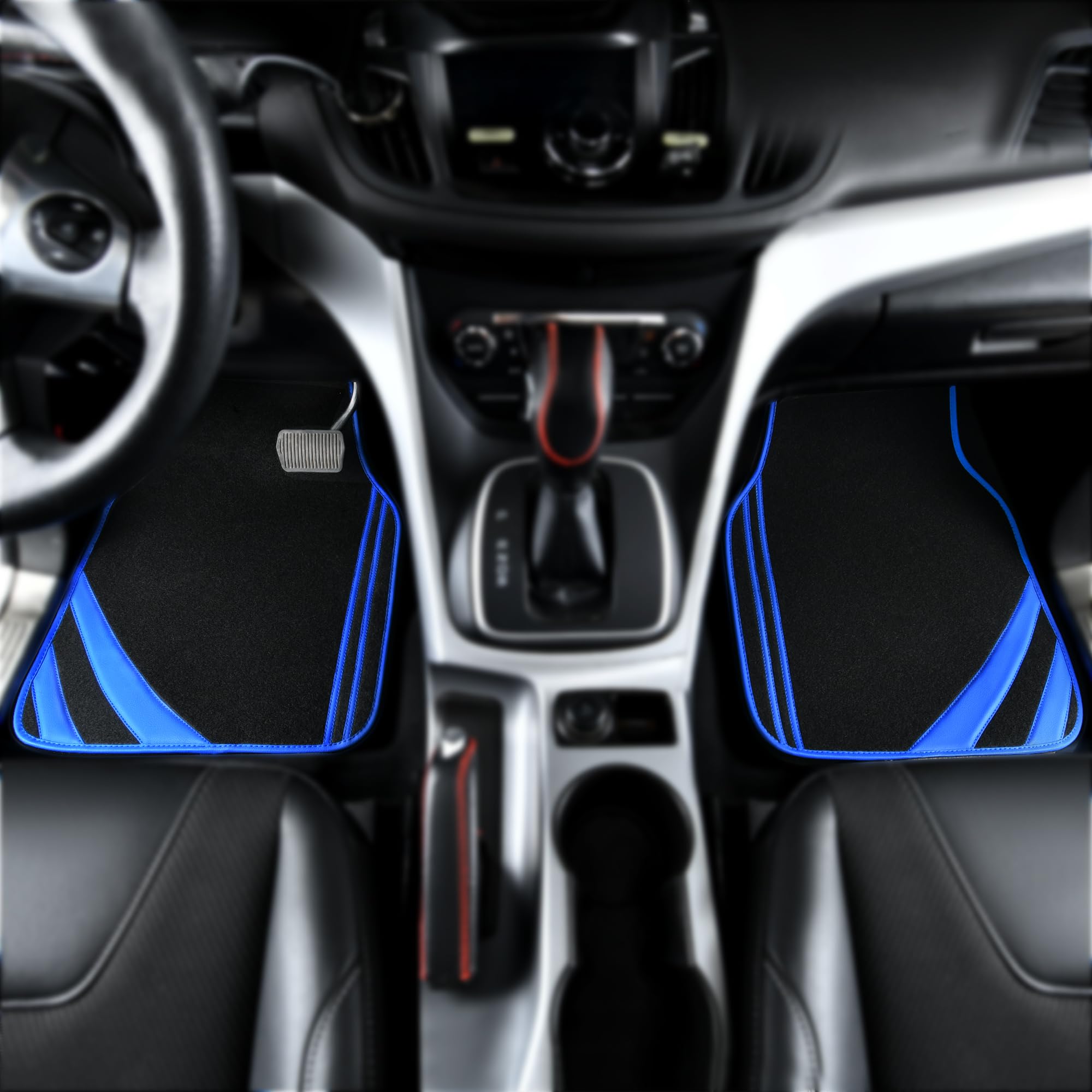 Car Pass Faux Leather Car Mats Blue Edge Waterproof Car Floor Mats Car Carpet Mats 4 Pieces With Double Stitch Line Anti-Slip Ba