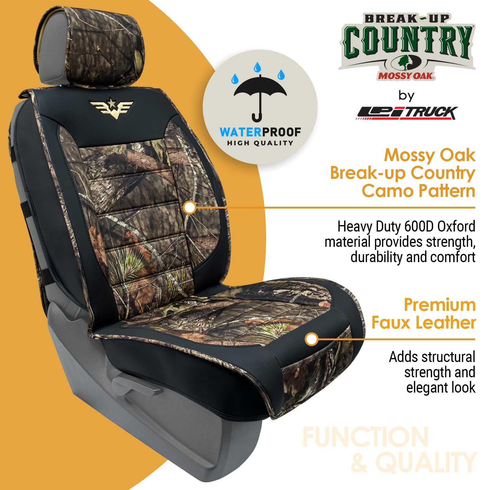 Mossy Oak Heavy Duty Premium Truck Seat Covers For Front Seats, Fits Full-Size Truck Suv, Padded Seat Cover With Bottom Wrap-Aro