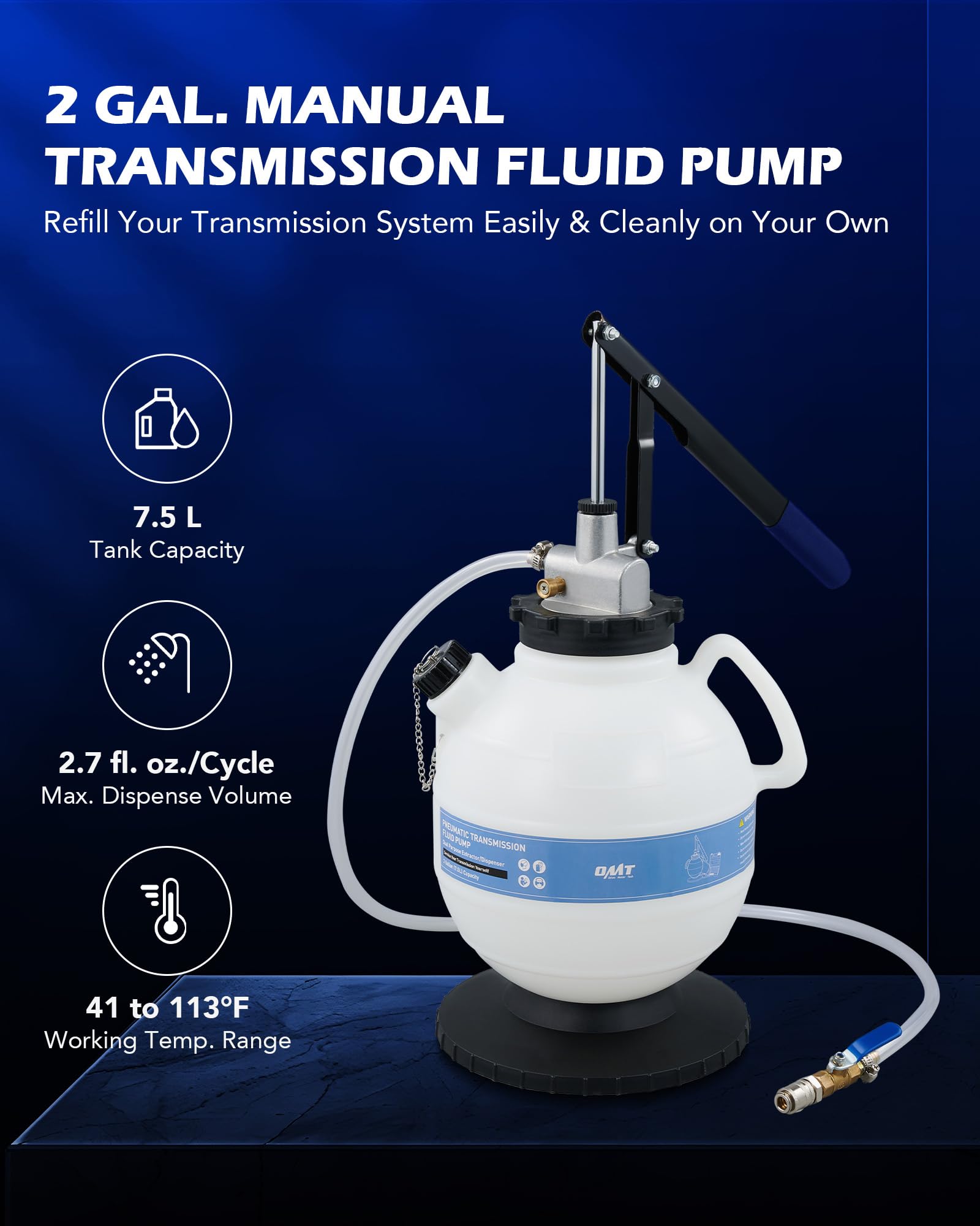 Orion Motor Tech 7.5L Transmission Fluid Pump, 2 Gallon Manual ATF Refill Kit Transmission Fluid Hand Pump Automotive, Transmission Fluid Transfer Pump, Transmission Fill Pump with 15 ATF Adapters