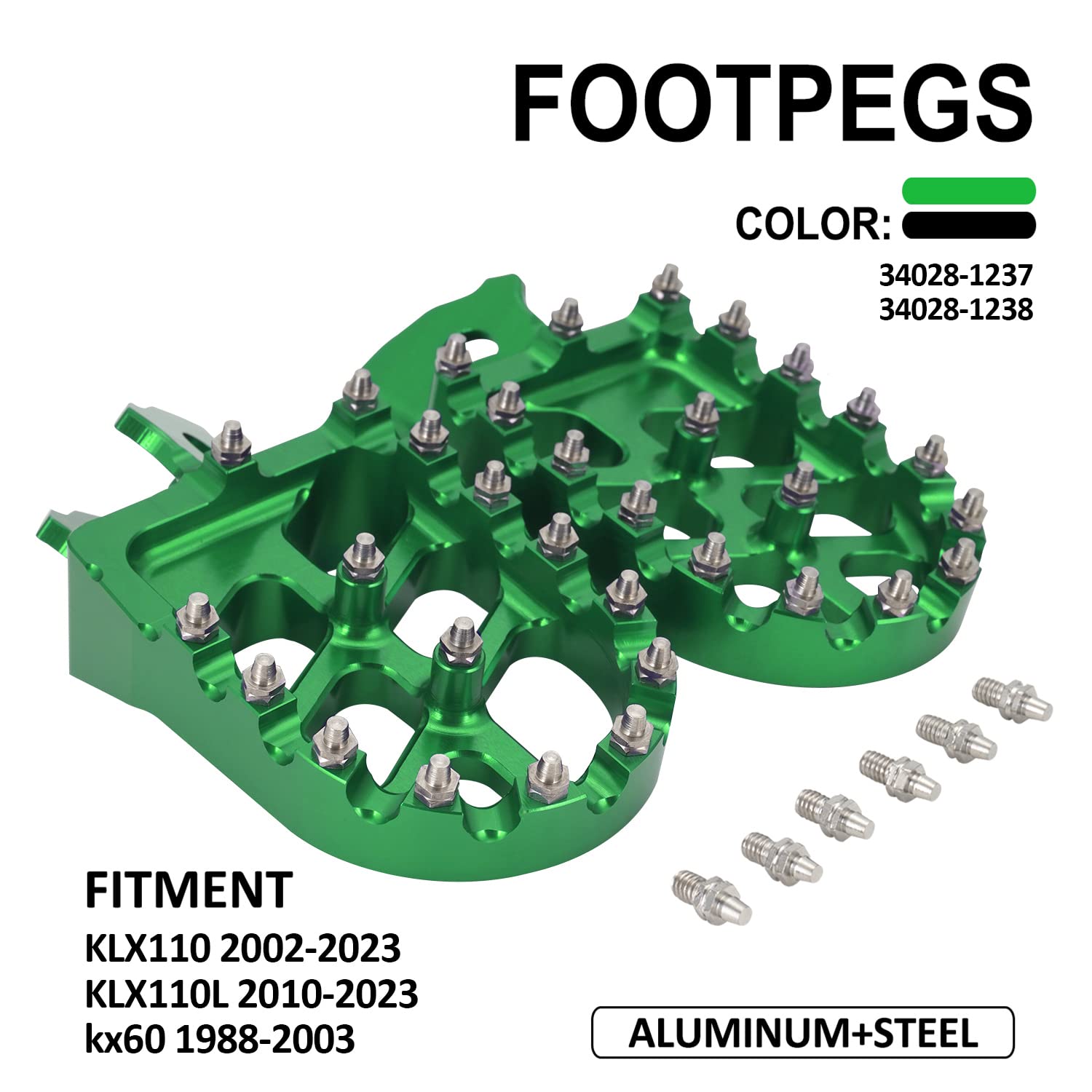 Anxin Foot Pegs Motorcycle Footpegs Foot Pedals Rests Cnc For Klx 110 Klx110 2002-2023 Klx110L 2010-2023 Kx60 1998-2003 Green Oe