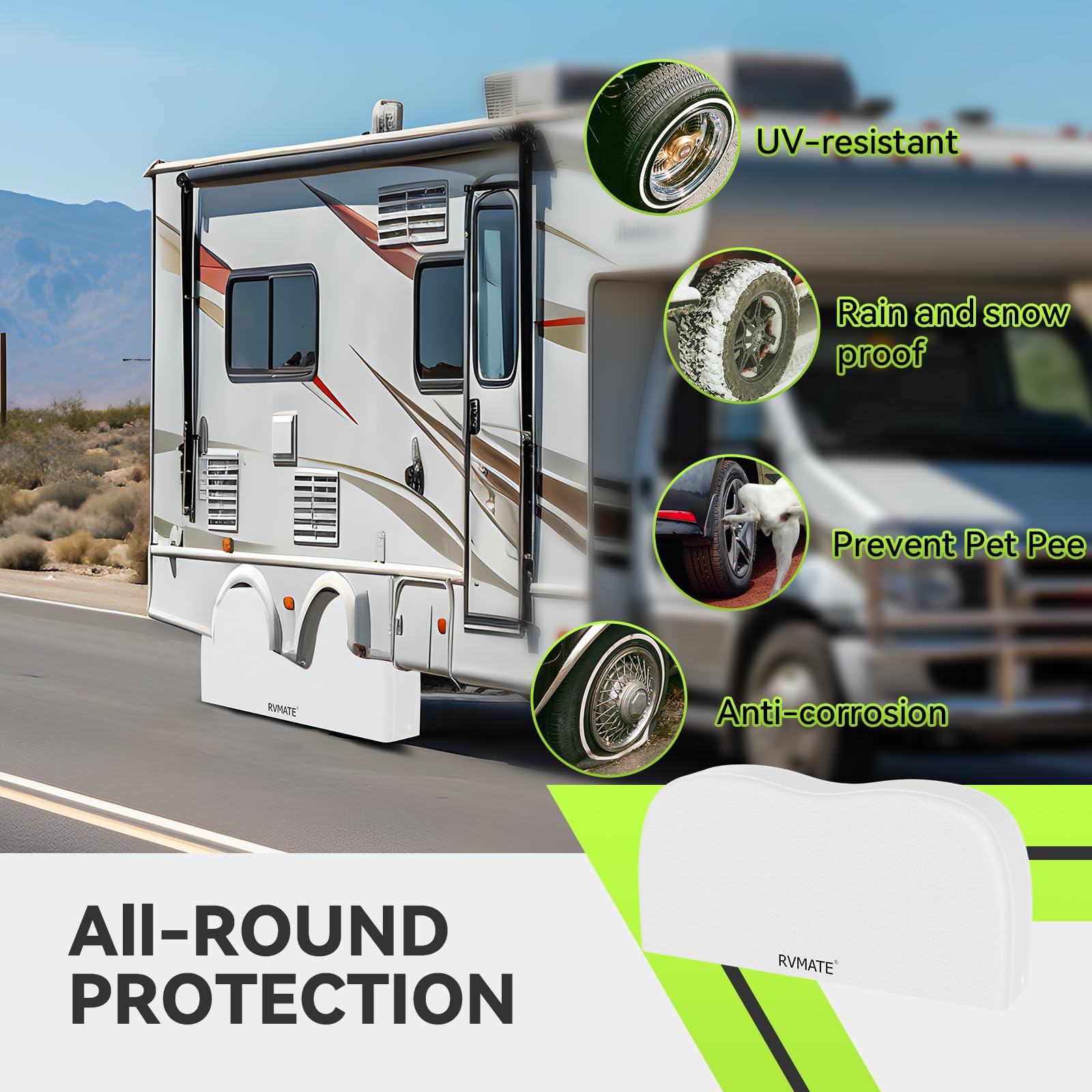 Rvmate Rv Tire Covers, Dual Axle Wheel Cover (2 Pack) Fits 27''-30'' Diameter Tires, Waterproof Anti-Uv White Dual Tire Covers R
