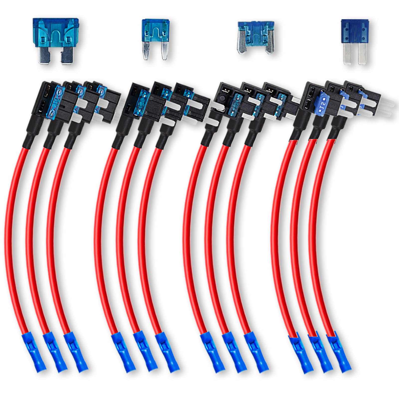 Murealy Add-A-Circuit Fuse Tap Adapter 4 Types 12V And Fuse Kit 15Amp, Fuse Tap With Micro2 Mini Standard And Low Profile, Auto 