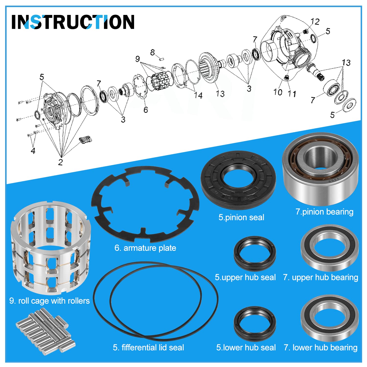 Front Differential Rebuild Kit Sprague Armature Plate Kit For Polaris Rzr 570/800 / 900 2011-2017