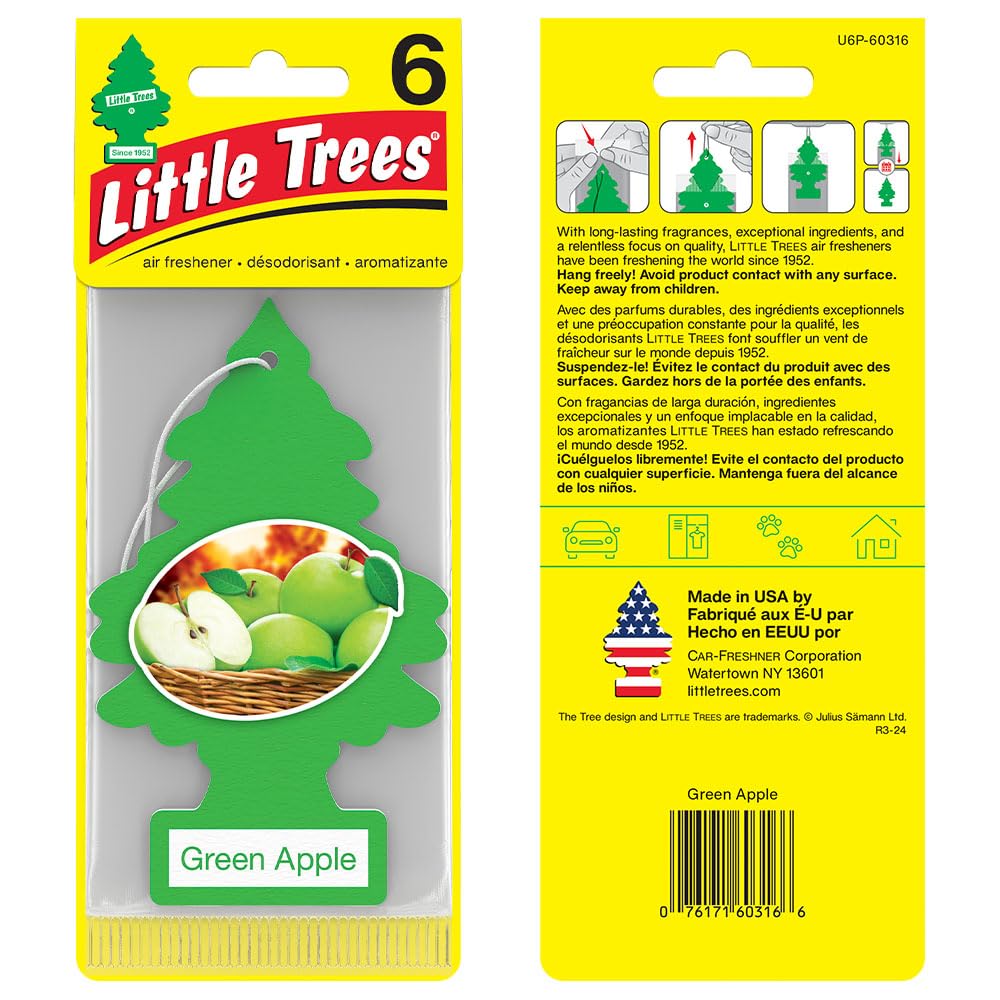 LITTLE TREES Air Fresheners Car Air Freshener. Hanging Tree Provides Long Lasting Scent for Auto or Home. Green Apple, 24 Air Fr