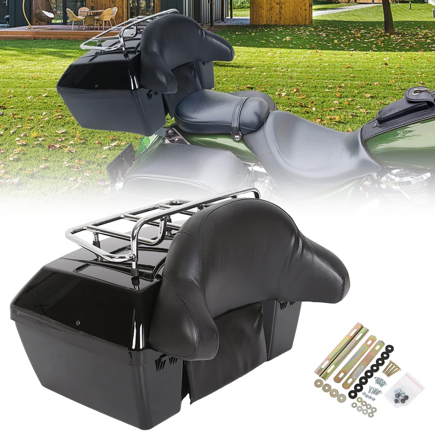 ECOTRIC 50L Motorcycle Tour Pack Trunk w/Top Rack & Backrest Compatible with Harley Honda Yamaha Suzuki Cruiser Universal Motorc