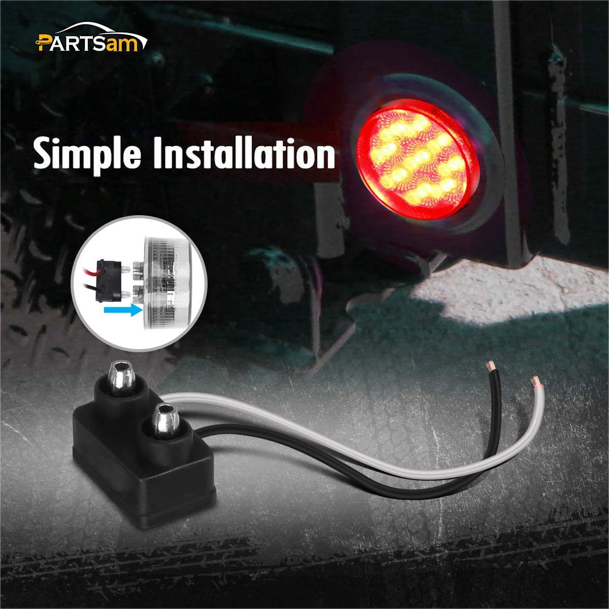 Partsam 5X 2 Led Marker Light Cab Panel Light, 2 Inch Red 9 Led Round Clearance Lights W Grommet/Pigtail For Trailer Truck Rv Ca