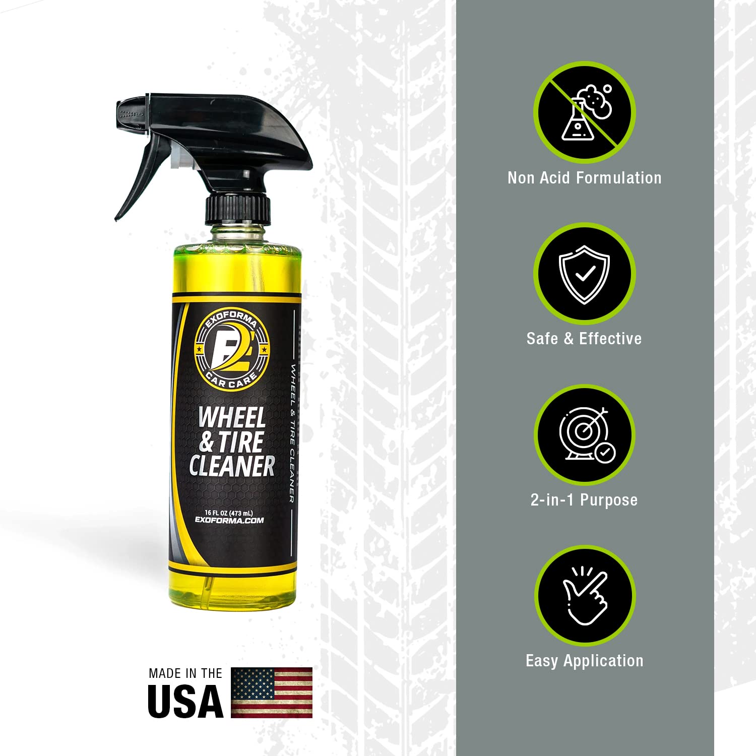 Exoforma Wheel & Tire Cleaner - Removes Built-Up Brake Dust, Dirt & Grime - Improves Dressing Performance - 2-In-1 Formula - Cho