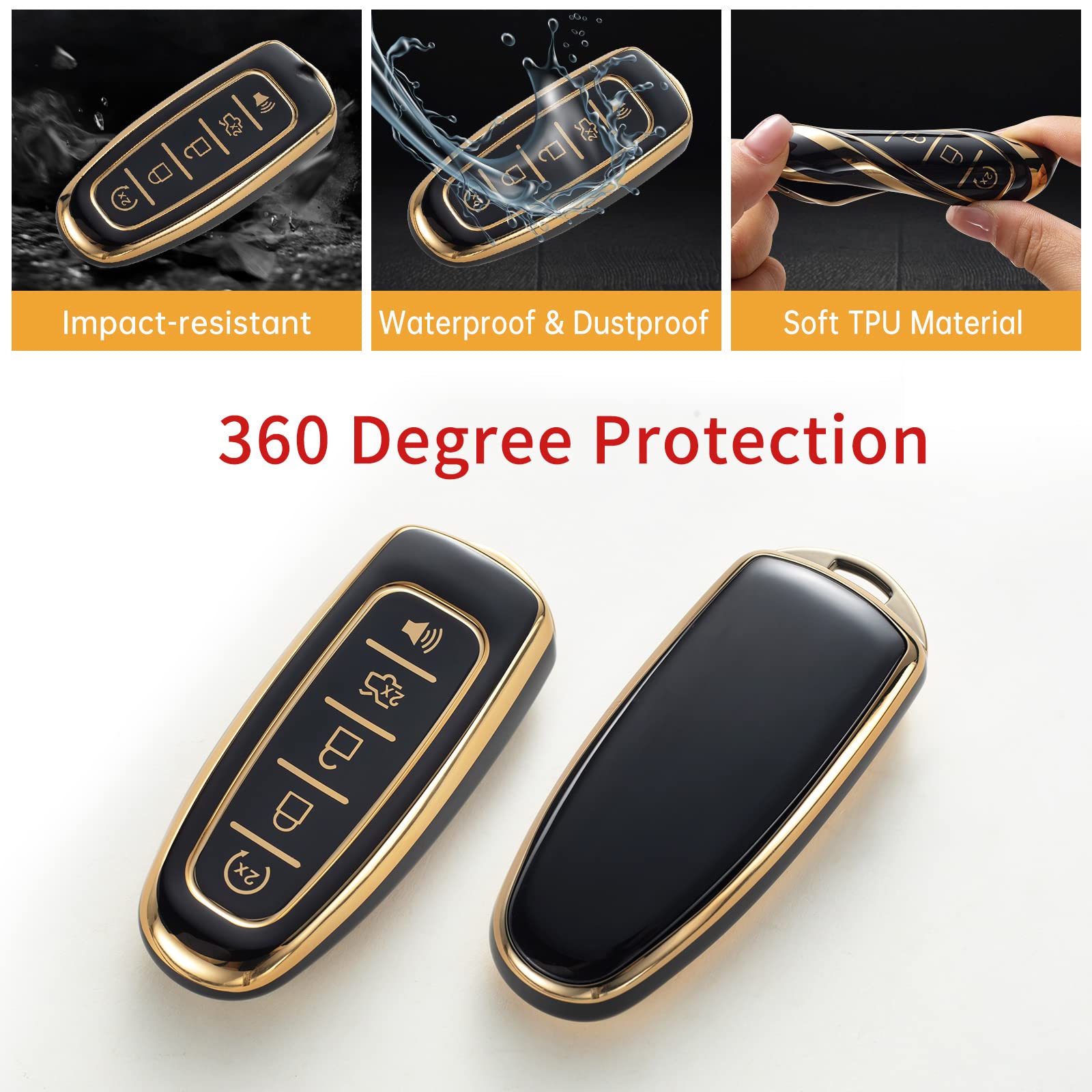 Gematay For Ford Key Fob Cover With Keychain Lanyard, Soft Tpu Key Fob Protector Compatible With Ford C-Max Edge Escape Expediti