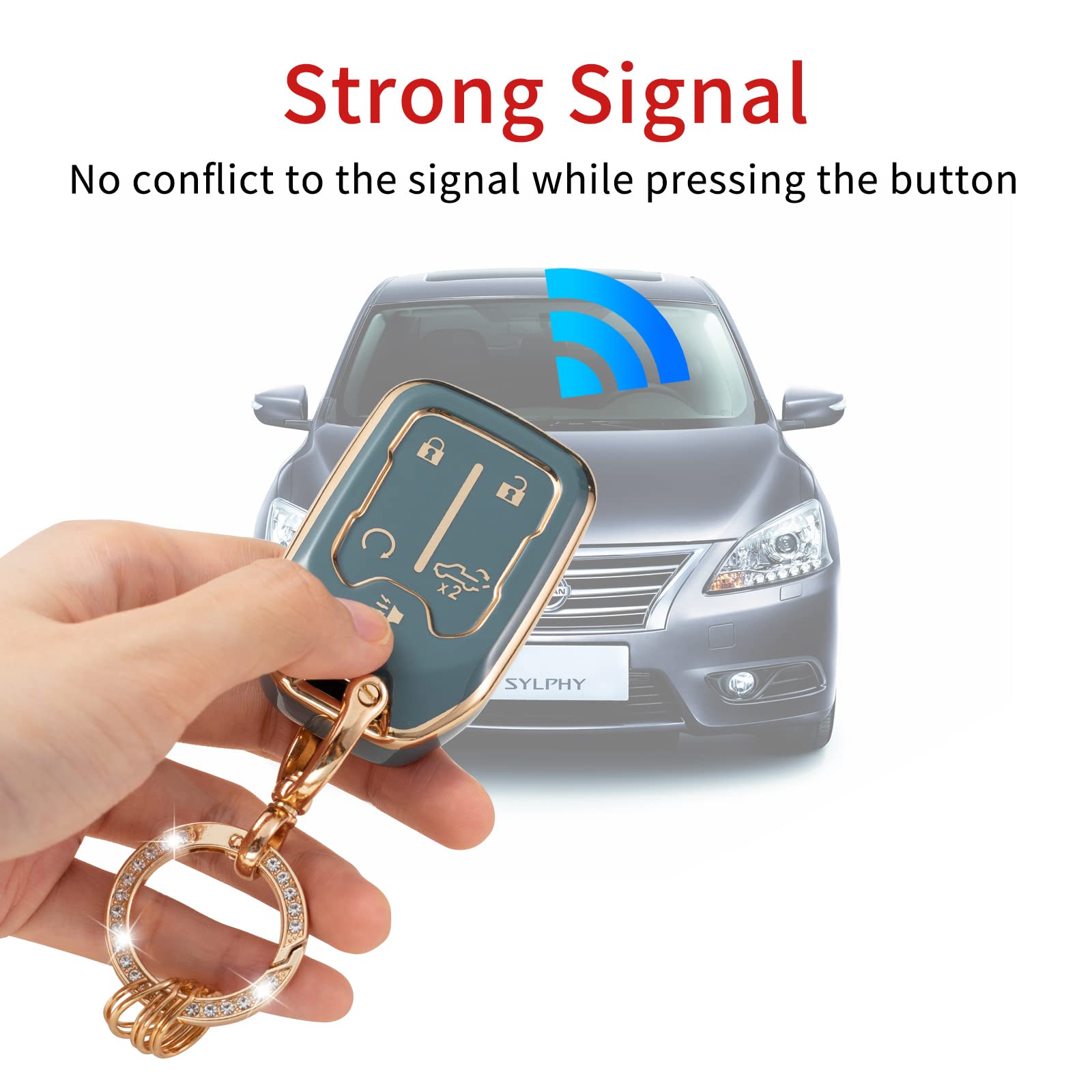 Gematay For Gmc Key Fob Cover, Car Key Case Shell Protector For 2019-2022 Chevy Silverado Gmc Sierra 1500 2500Hd 3500Hd, Blue