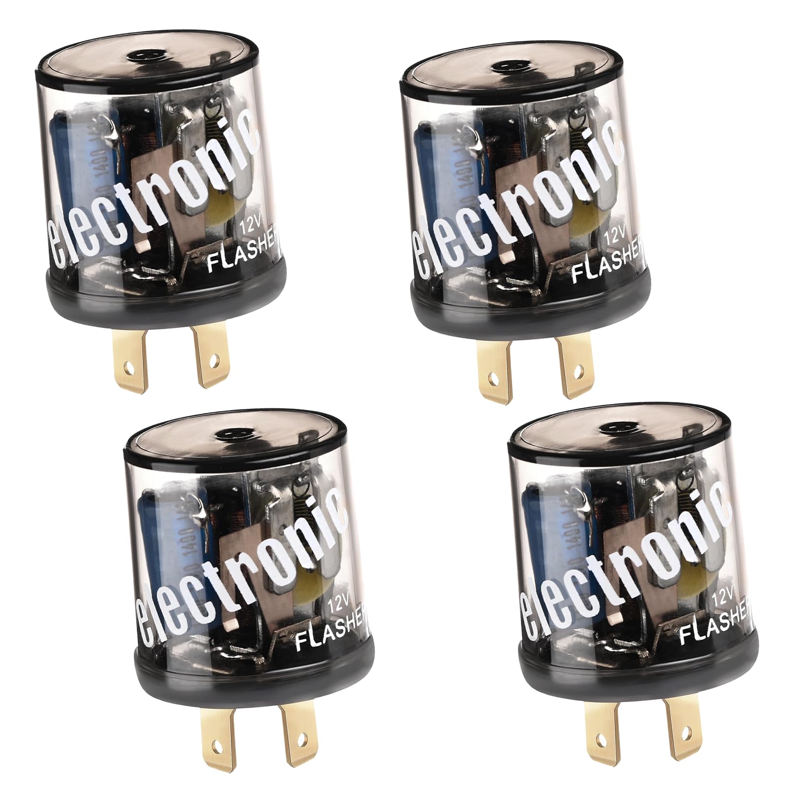 Hbxdeco 4PCS LED Flasher Relay, 2 Pin 12V Heavy Duty LED Turn Signal Relay for Fixing Hyper Flashing, 2 Prong Round Electronic F