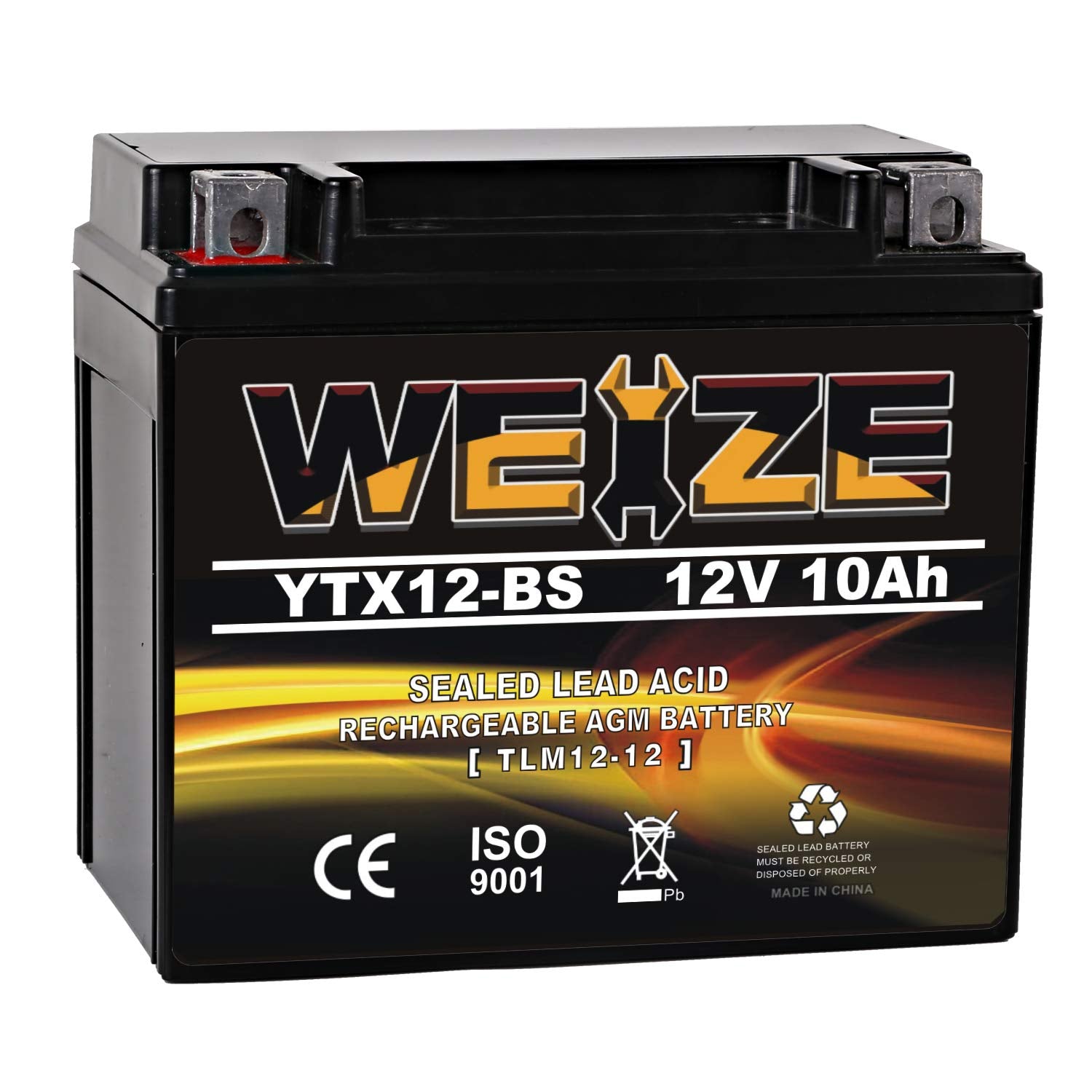 Weize YTX12-BS Motorcycle Battery High Performance - Maintenance Free - Sealed YTX12 BS AGM Rechargeable ATV Batteries compatibl