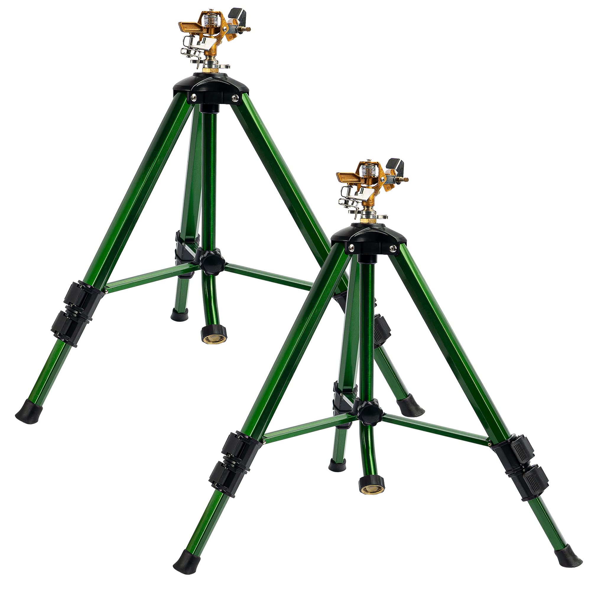 Hourleey Impact Sprinkler on Tripod Base  2 Pack Heavy Duty Sprinklers for Lawn Yard Garden  0-360 Degree Large Area Coverage  3/4 Inch Connector Extension Legs Flip Locks with Brass Head-New