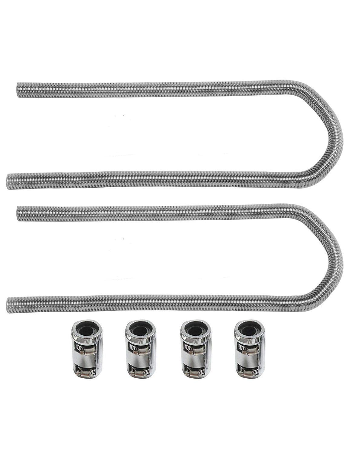 BLACKHORSE-RACING 44'' Silver Chrome Flexible Stainless Steel Heated Hose Kit Chrome Caps