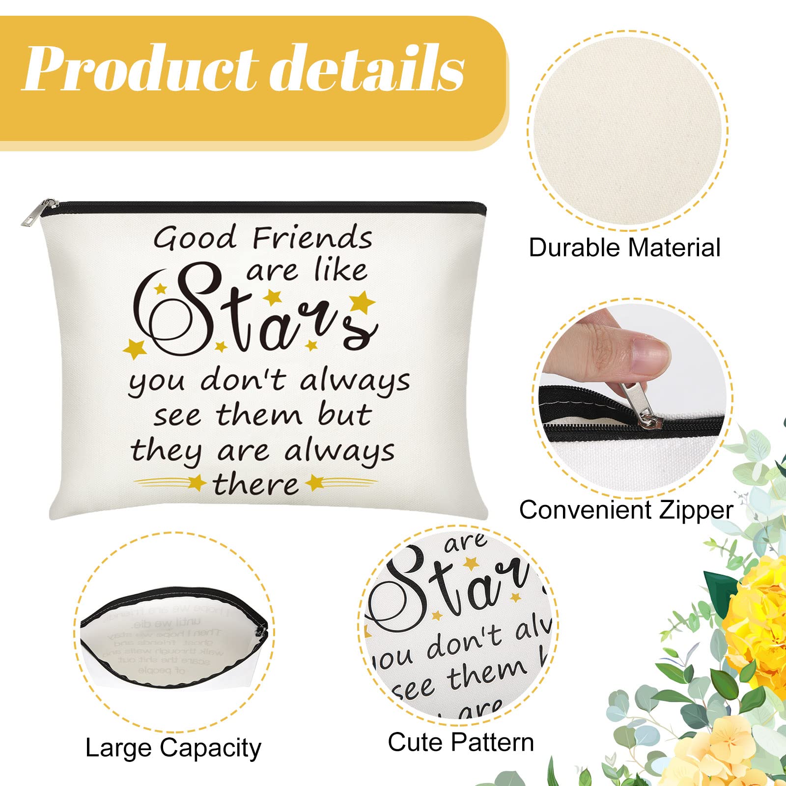 6 Pieces Friendship Cosmetic Bag Makeup Side Bag Girls Weekend Gifts Friends Makeup Bag For Christmas Friendship Present Travel