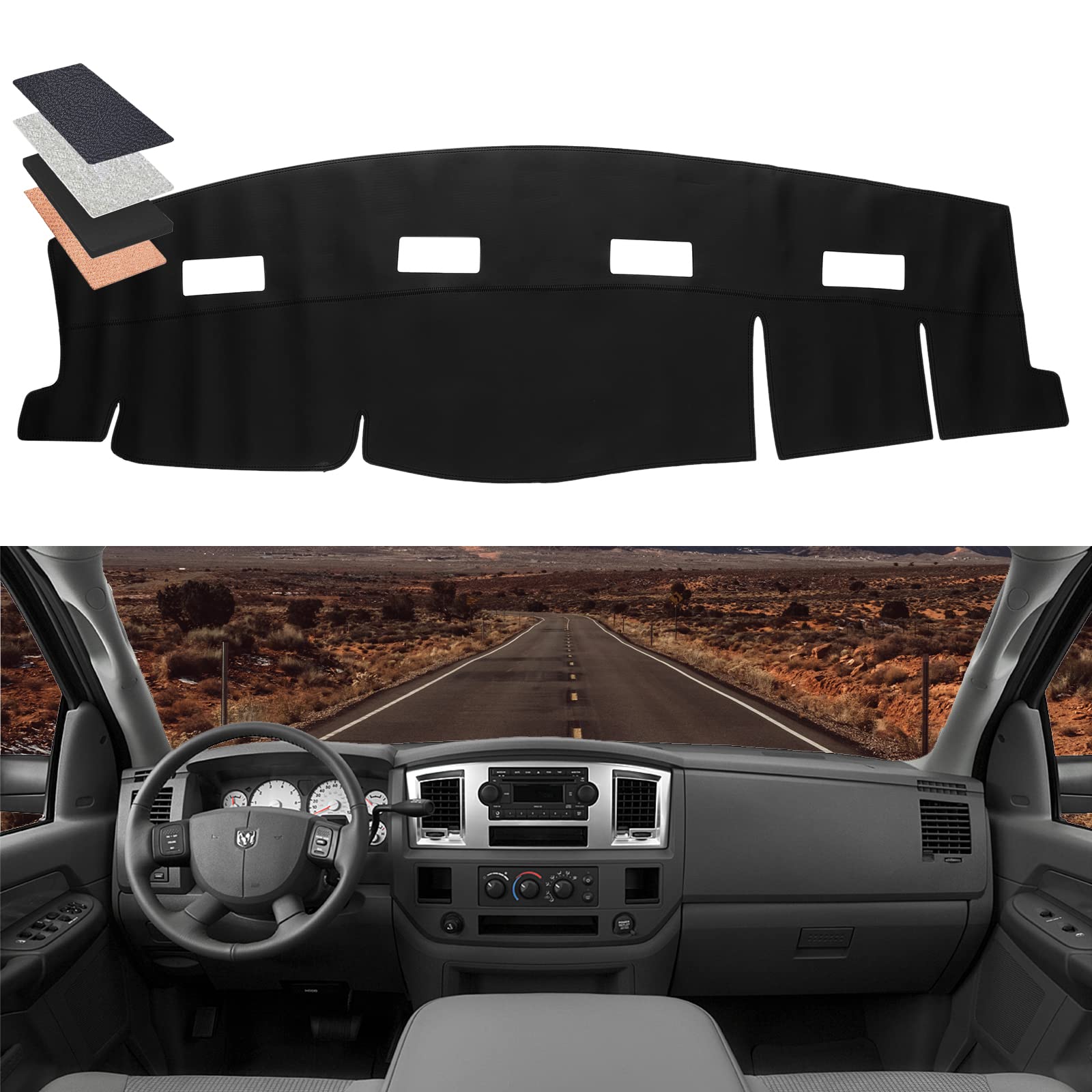 BDFHYK Dashboard Dash Cover PU Dash Mat Compatible with 2006-2008 Dodge Ram 1500 2500 3500 and 2009 Dodge Ram 2500 3500