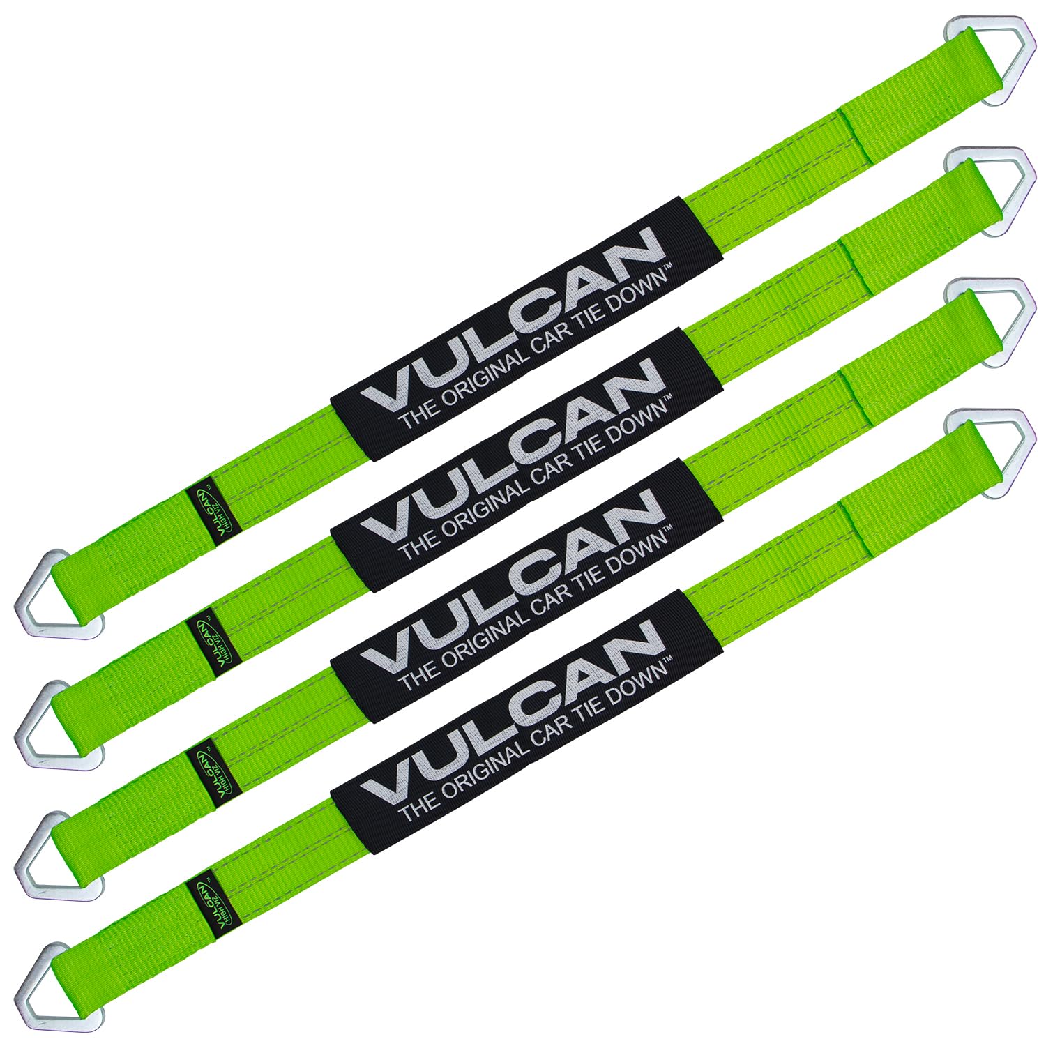 Vulcan Car Tie Down Axle Strap With Wear Pad - 2 Inch X 36 Inch - 4 Pack - High-Viz - 3,300 Pound Safe Working Load