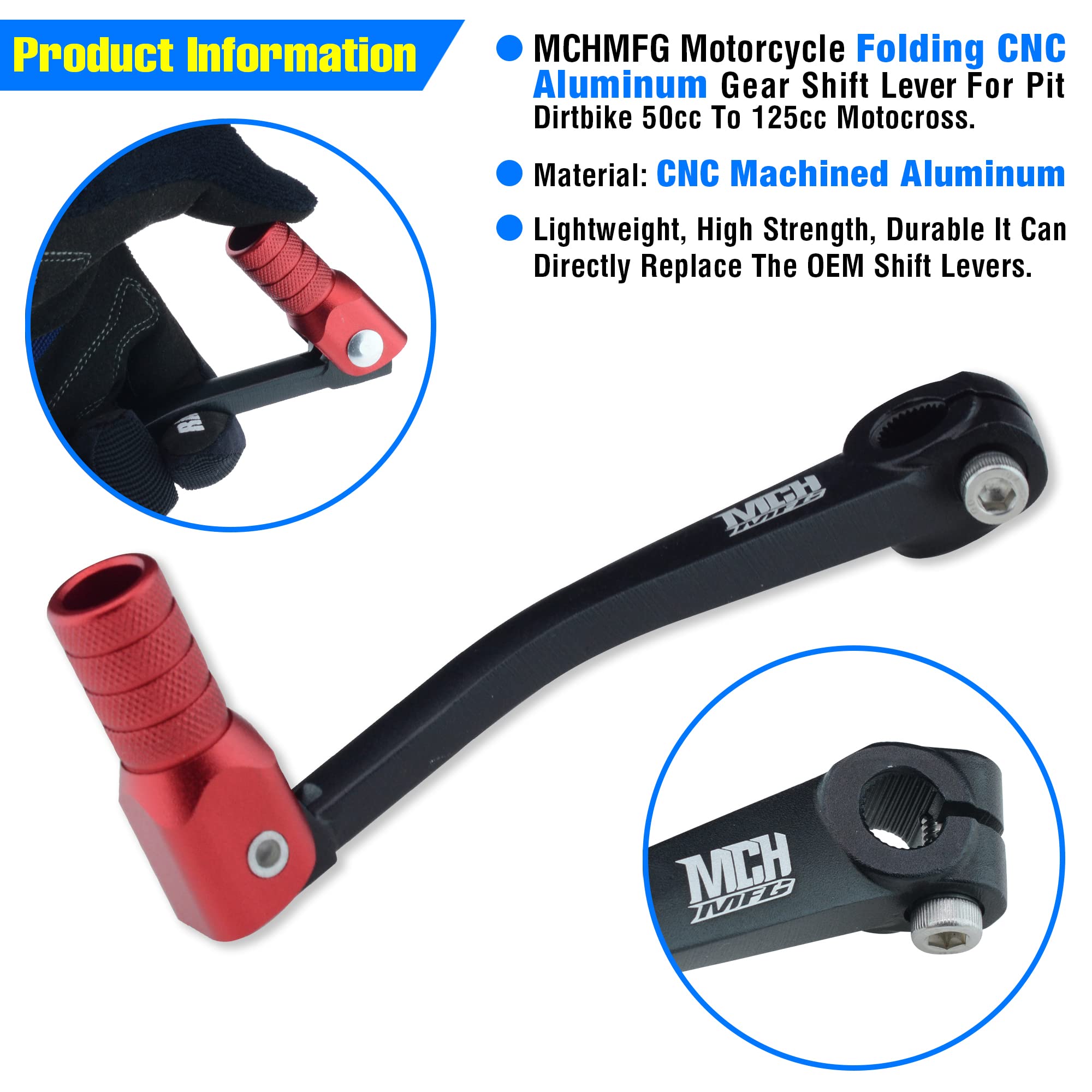 Mchmfgmotorcycle Hand Gear Lever Shifter Handle For 110Cc 125Cc 135Cc 150Cc 200Cc 250Cc Quad Dirt Bike Atv Buggy Black