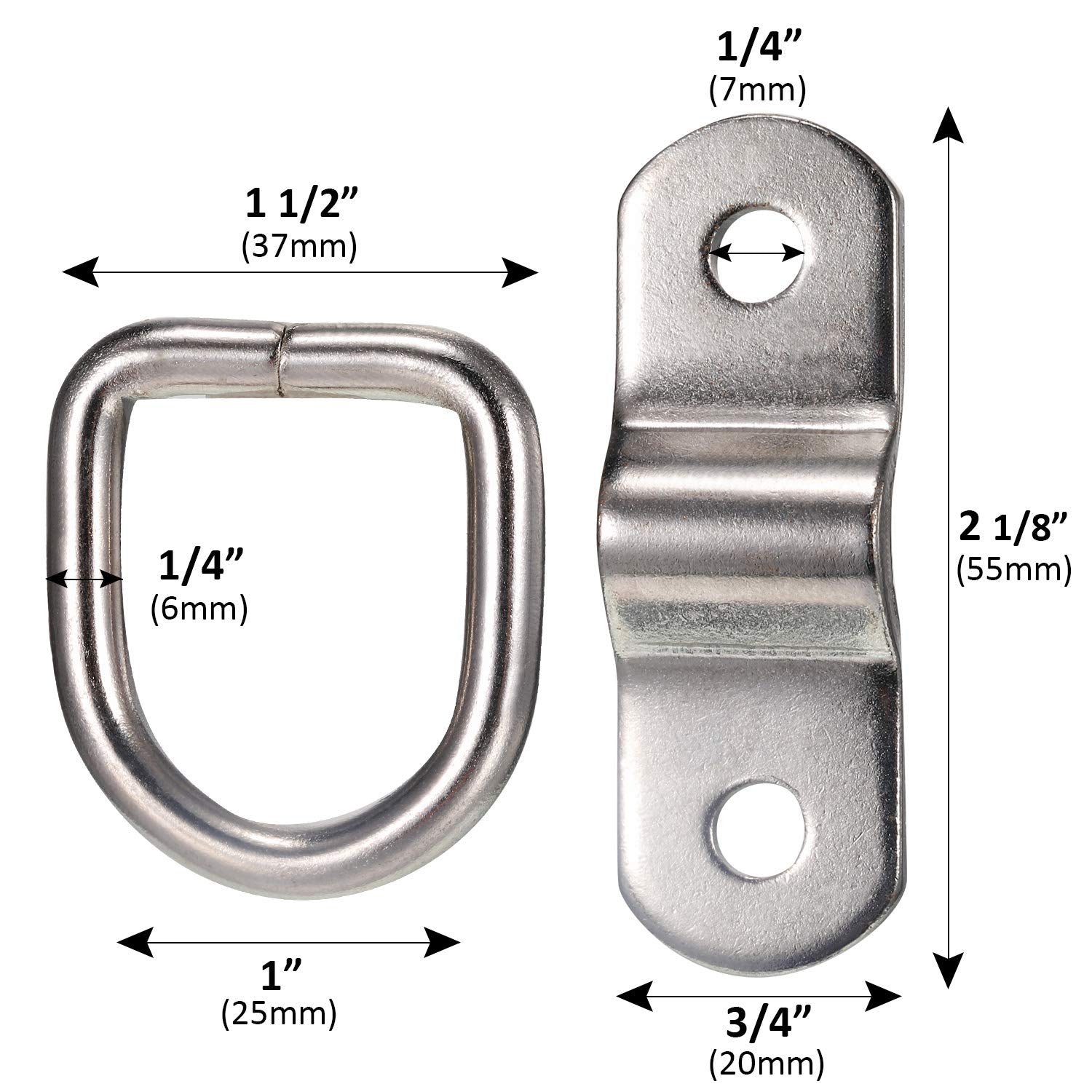 24 Pieces D-Ring Tie Down 1/4 Inch 700 Lbs D-Ring Bracket Mounting Plate For Ratchet Tie Down Straps Car Truck Bed Cargo(Silver)