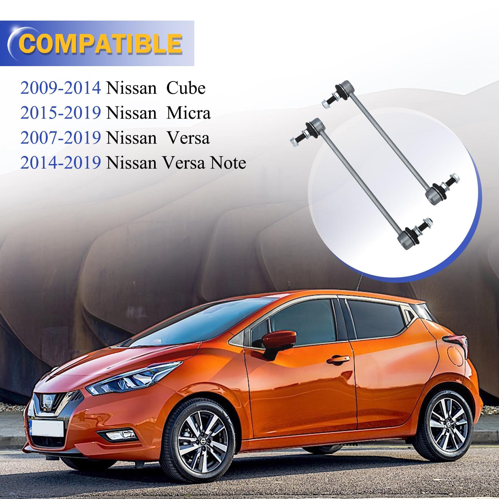 K750098 Zinc-Nickel Alloy Front Stabilizer Sway Bar Links For 2007-2019 Nissan Versa, 2014-2019 Nissan Versa Note, 2009-2014 Nis