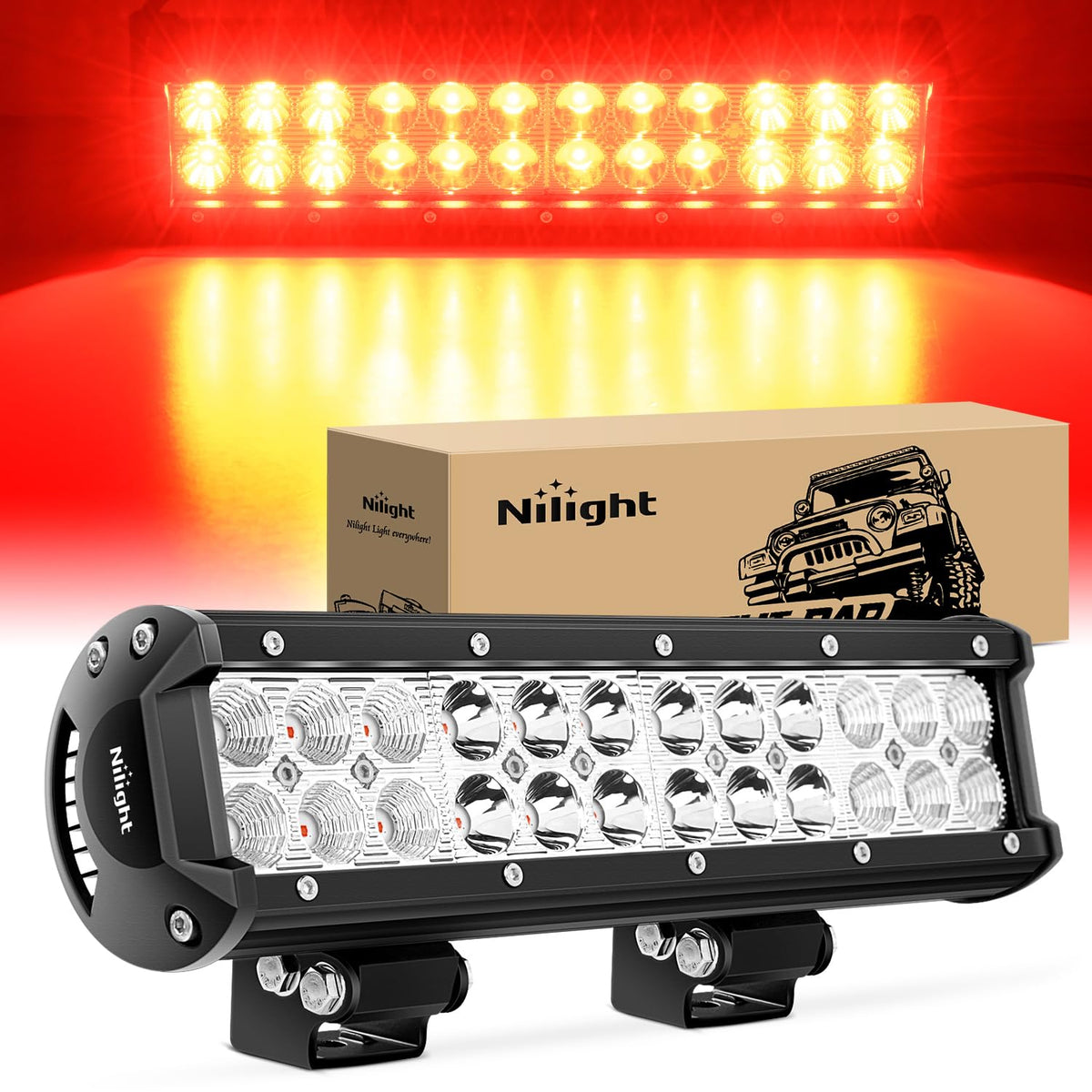 Nilight Led Light Bar 12 Inch 72W Spot Flood Combo Red Beam Off Road Lights Fish WBCARB0D89YDR2R
