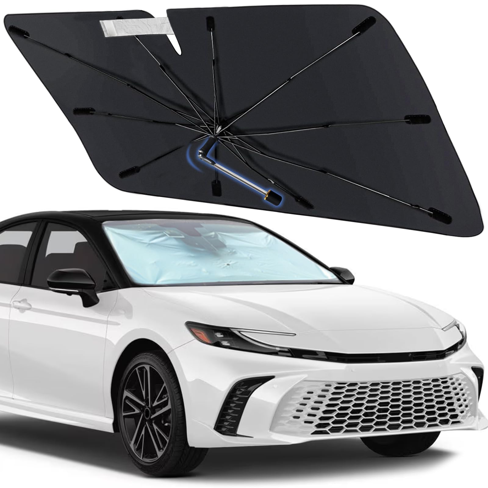 Windshield Sun Shade Custom Fit for Toyota Camry 2003-2025, Foldable Car Sunshade Umbrella for Front Windows with 360Rotating Sh