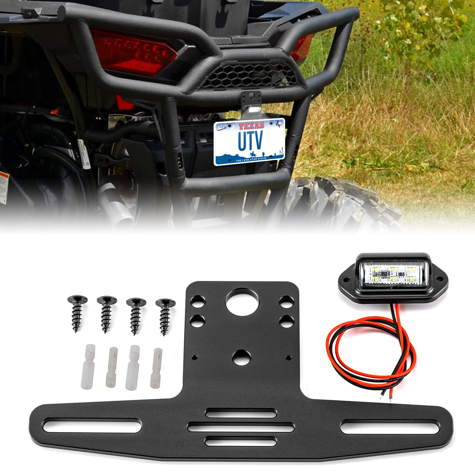 Weisen Utv Universal License Plate Bracket With Led Light Aluminum License Holder Frame Compatible With Polaris Rzr Ranger Gener