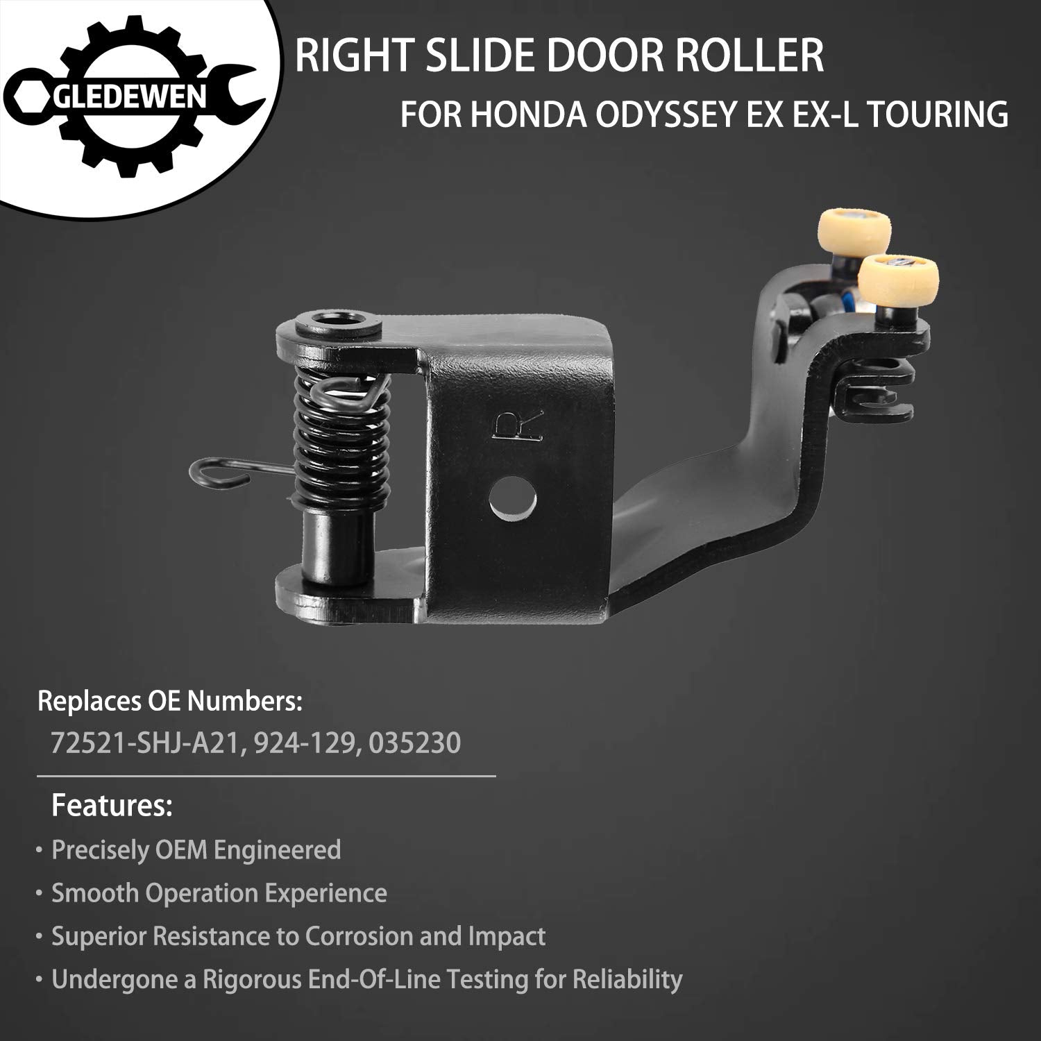 Right Slide Door Roller Assembly Passenger Side Upper Center Male Roller | For 2005-2010 Honda Odyssey Ex, Ex-L, Touring Model |