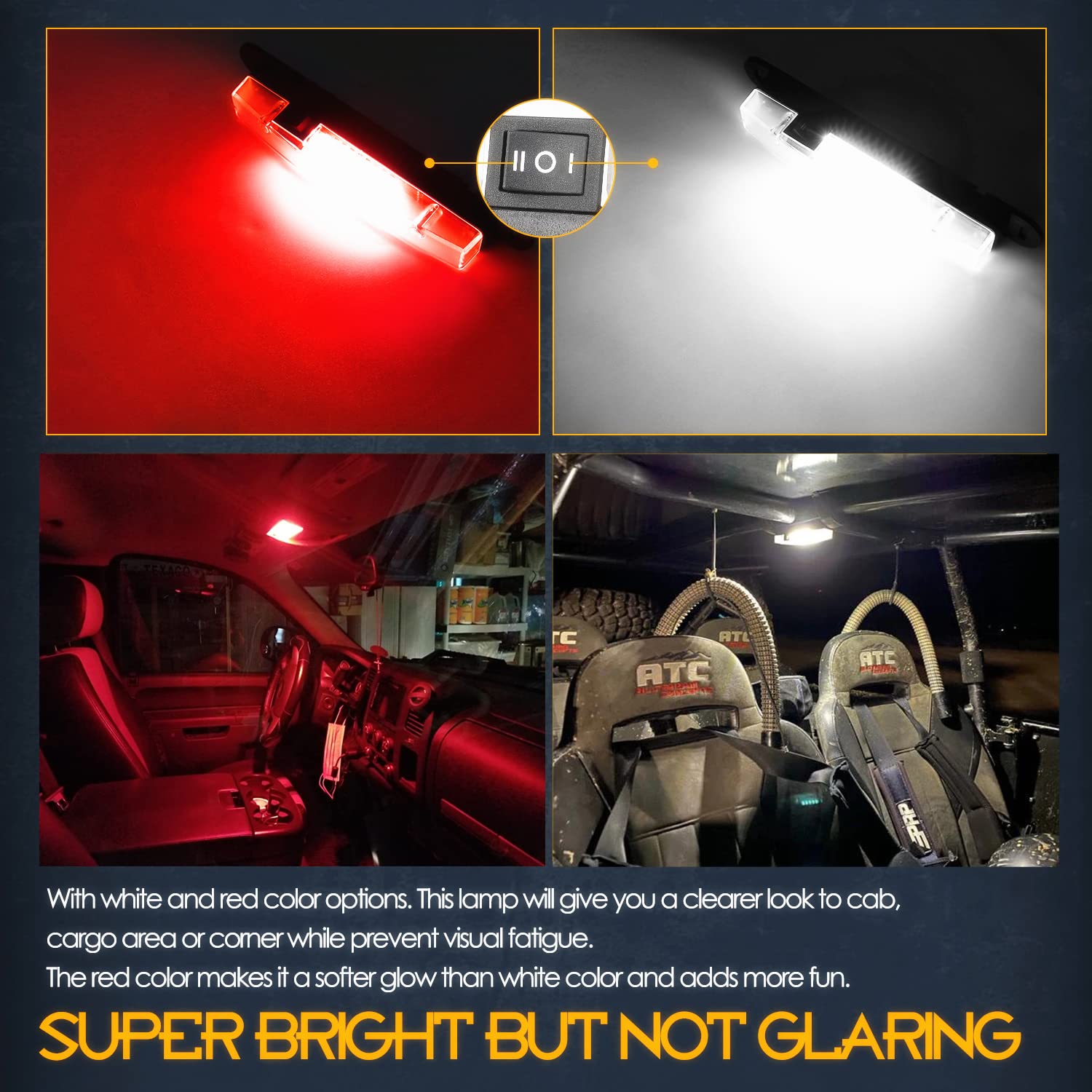 Nirider Utv Interior Light Universal Roll Bar Mount Led Light Utility Roll Cage Light Courtesy Light Interior Dome Light For Utv Atv Polaris Rzr Can-Am Truck Car Off Road Vehicle - White Red