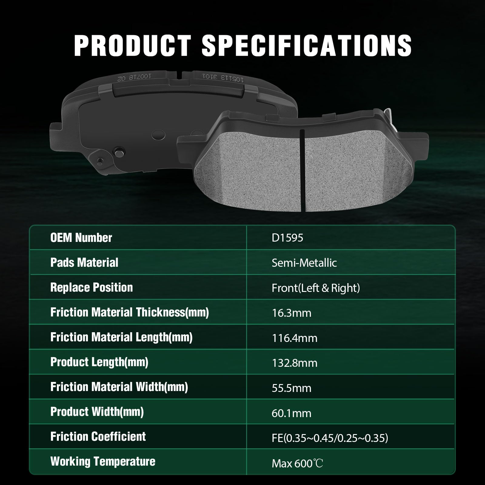 Automuto 4Pcs Front Semi-Metallic Disc Brake Pads Set D1595 For Hyundai Elantra Elantra Coupe For Kia Soul