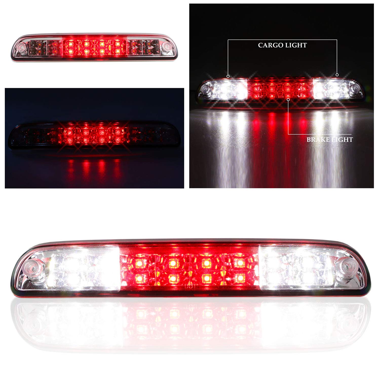 Dibanyou LED 3rd Brake Light for Ford F250 F350 F-450 F-550, 93-11 Ranger, 01-05 Explorer Sport Trac - Chrome Housing Red