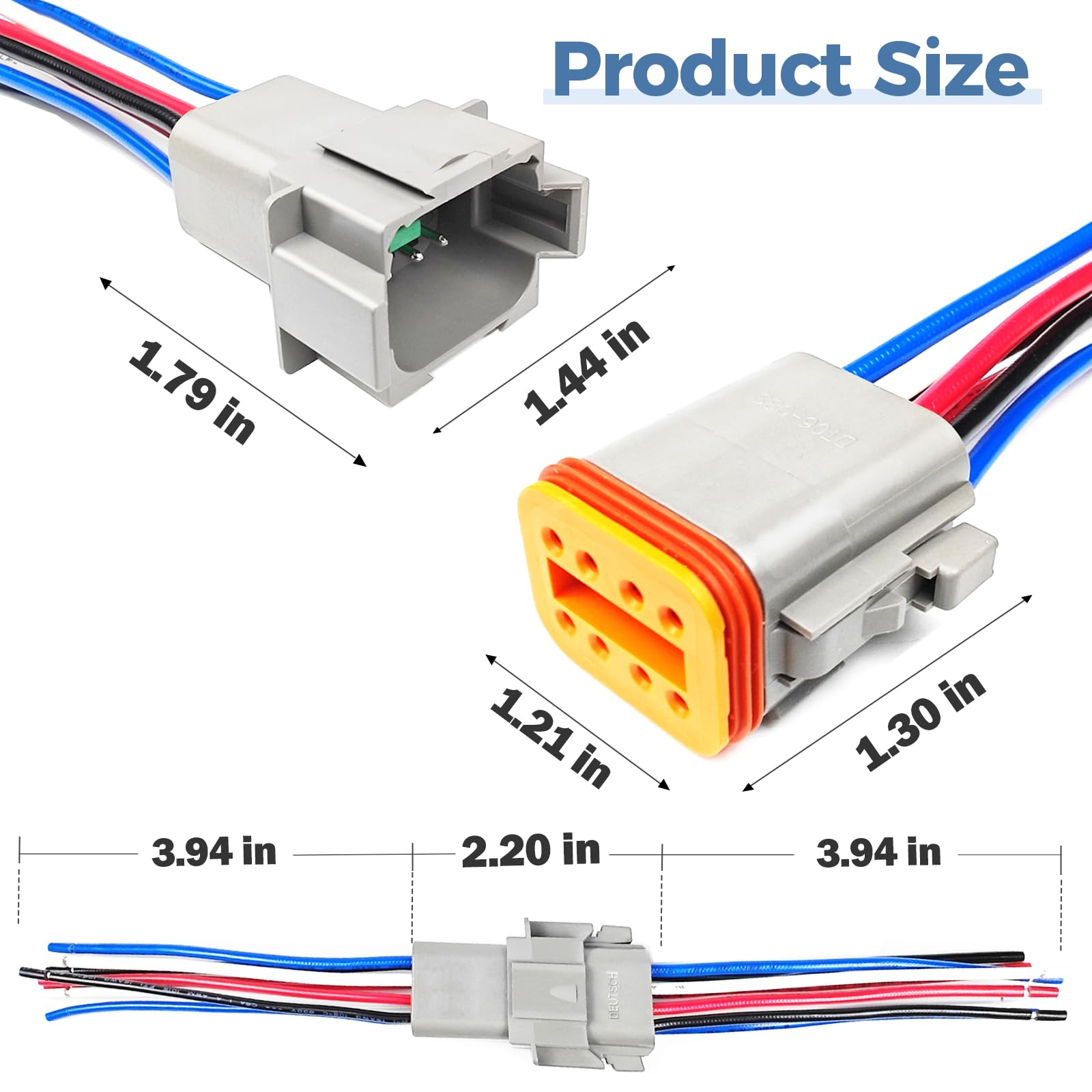 2 Kit Deutsch DT 8 pin Grey Male Female Wiring Harness Deutsch Pigtail 8 Wire Way Waterproof Automotive Electrical Connector 16