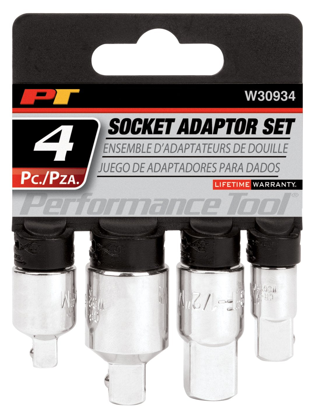 Performance Tool W30934 Socket Adapter Set - Chrome Vanadium Alloy Steel Construction For Strength & Durability - Includes 4 Siz