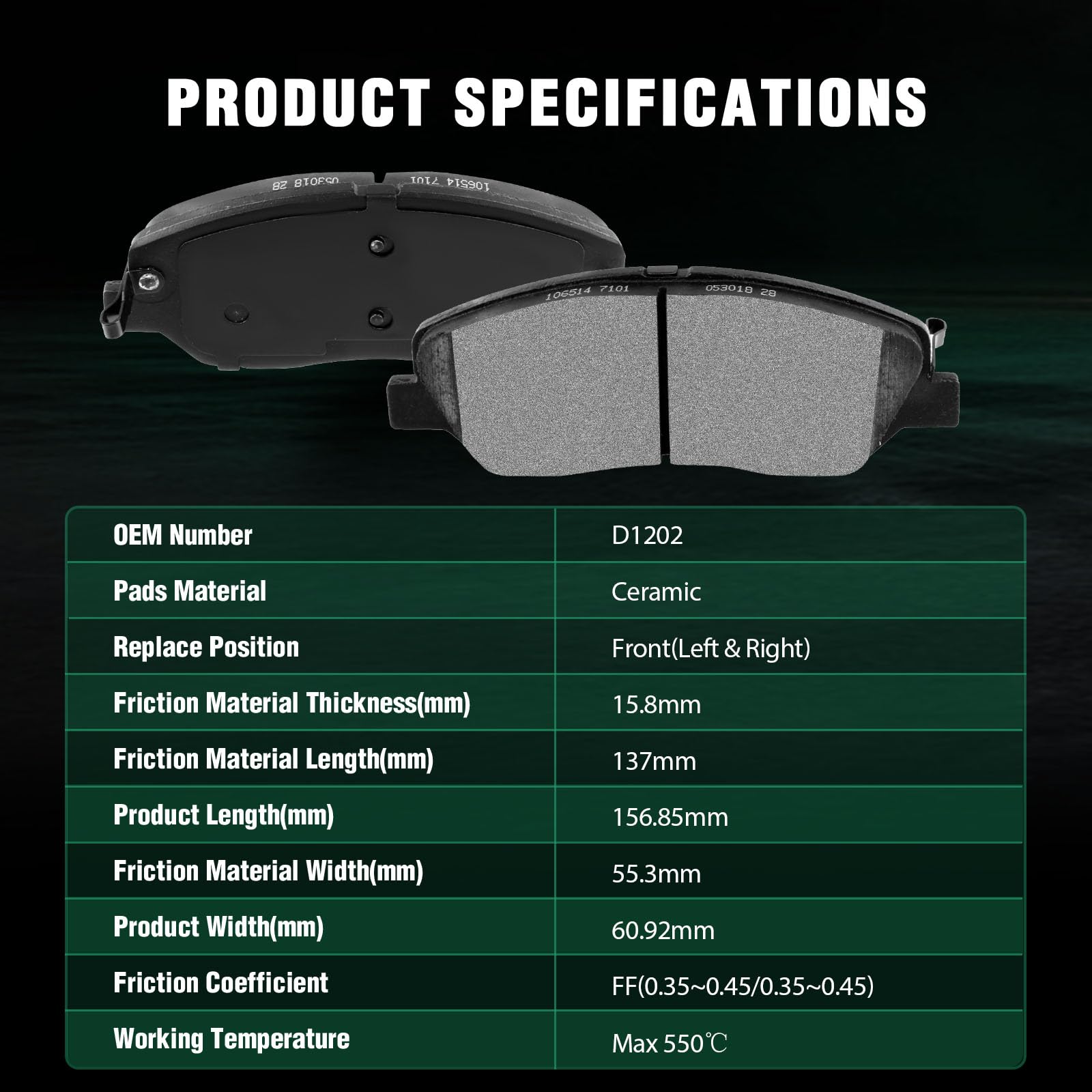 Automuto 4Pcs Front Ceramic Disc Brake Pads Set D1202 For Hyundai Entourage Santa Fe For Kia Sedona