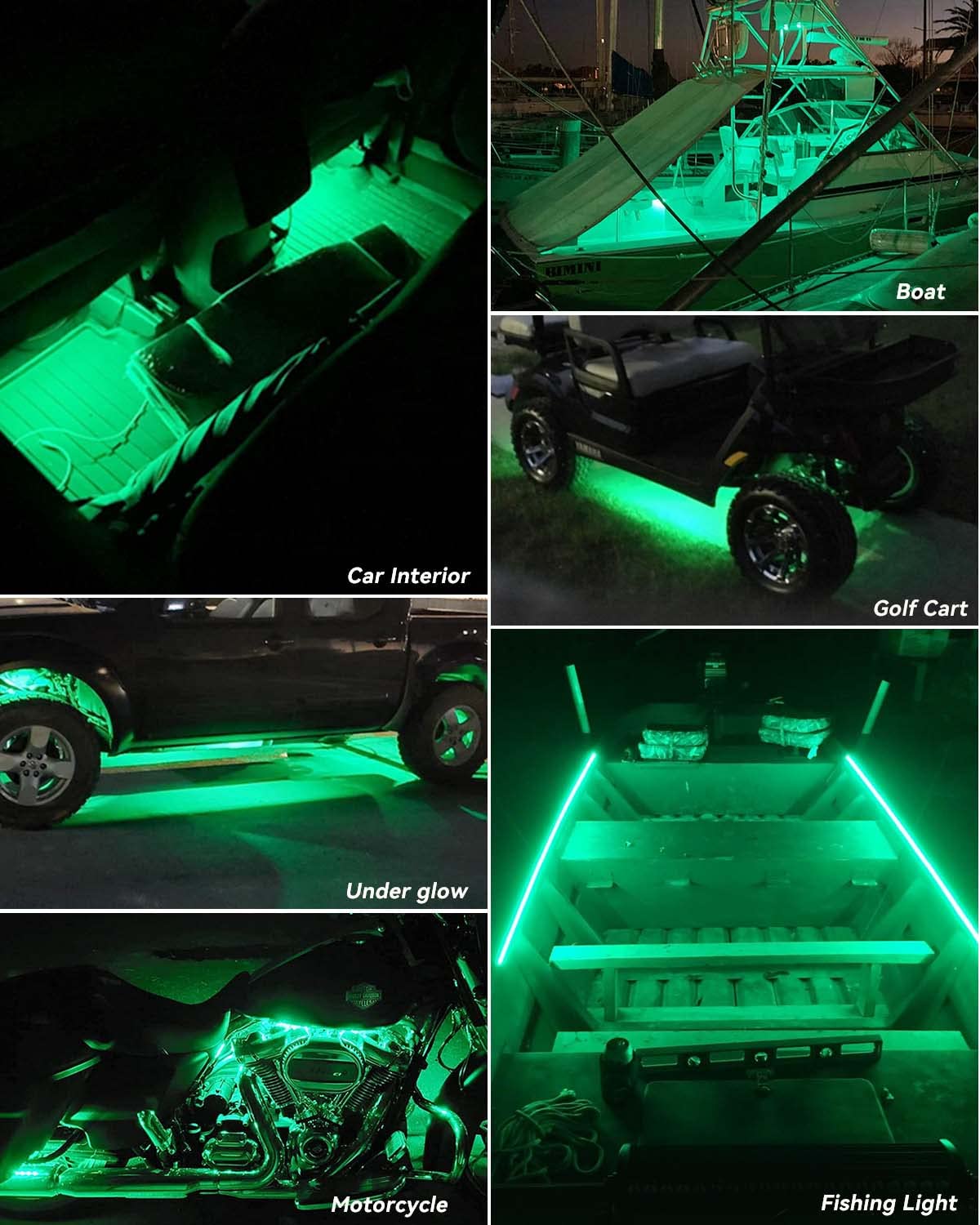 Car Led Strip Lights 24' Connectable Green 12V Led Light Strip For Cars Golf Cart Boat Marine Motorcycle Waterproof Led Strip, 4Pack