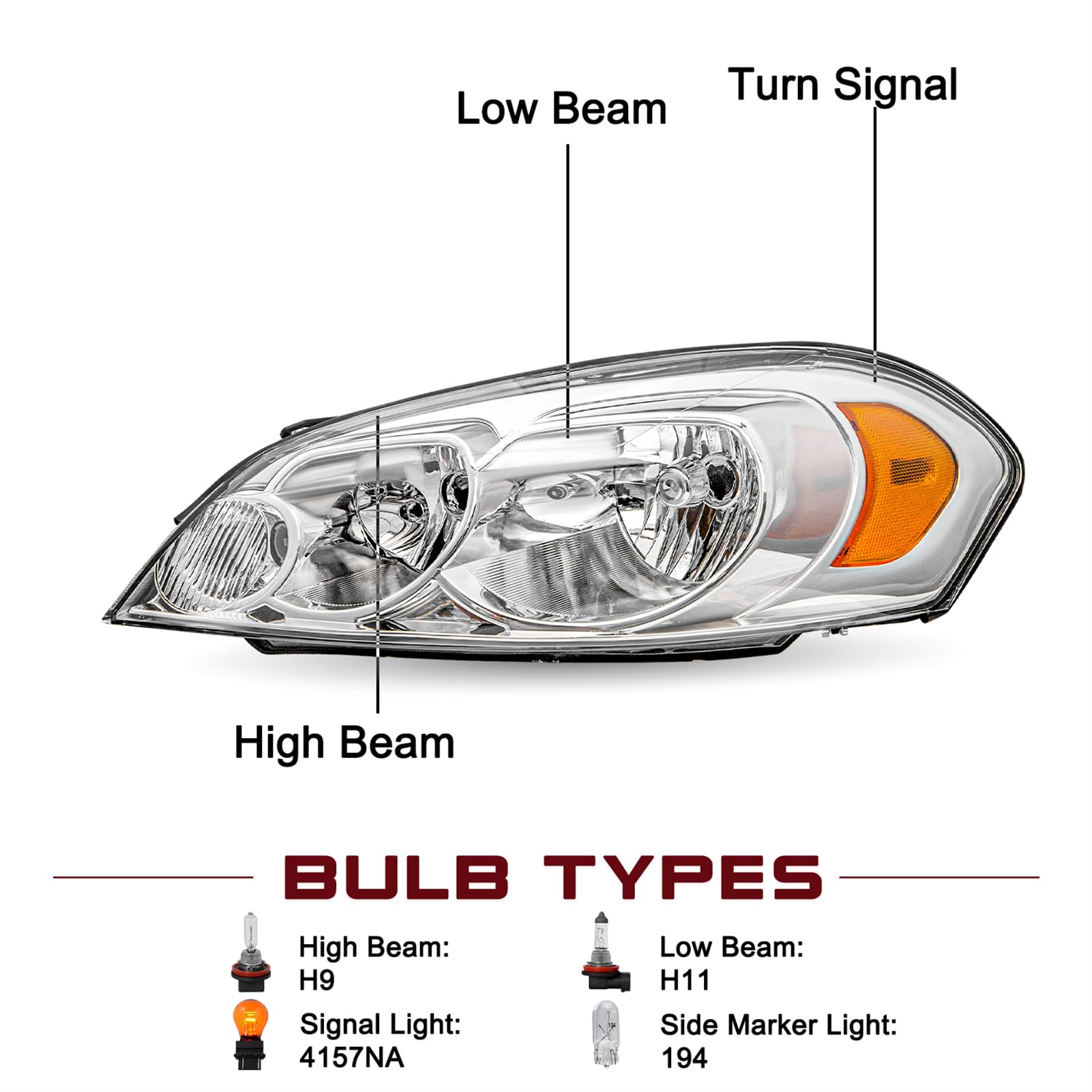 Jsboyat Fits For 2006-2013 Chevy Impala Headlight And Tail Lights Assembly Pair Set Factory Halogen Oe Direct Replacement Chrome