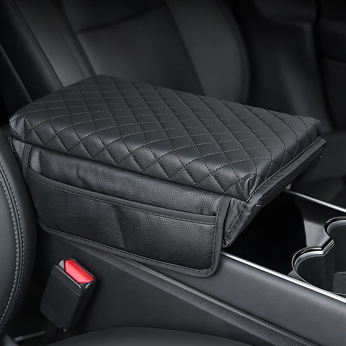 zipelo Car Armrest Cushion, Carbon Fiber Leather Auto Center Console Pad, Memory Foam Armrest Box with Storage Bag, Hand Rest Pi