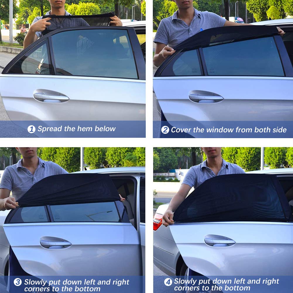 AUGOLA Car Window Shades, 2 Pack Large Breathable Mesh Sun Screens for UV Protection - Ideal for SUVs, Trucks, Vans, and Camping