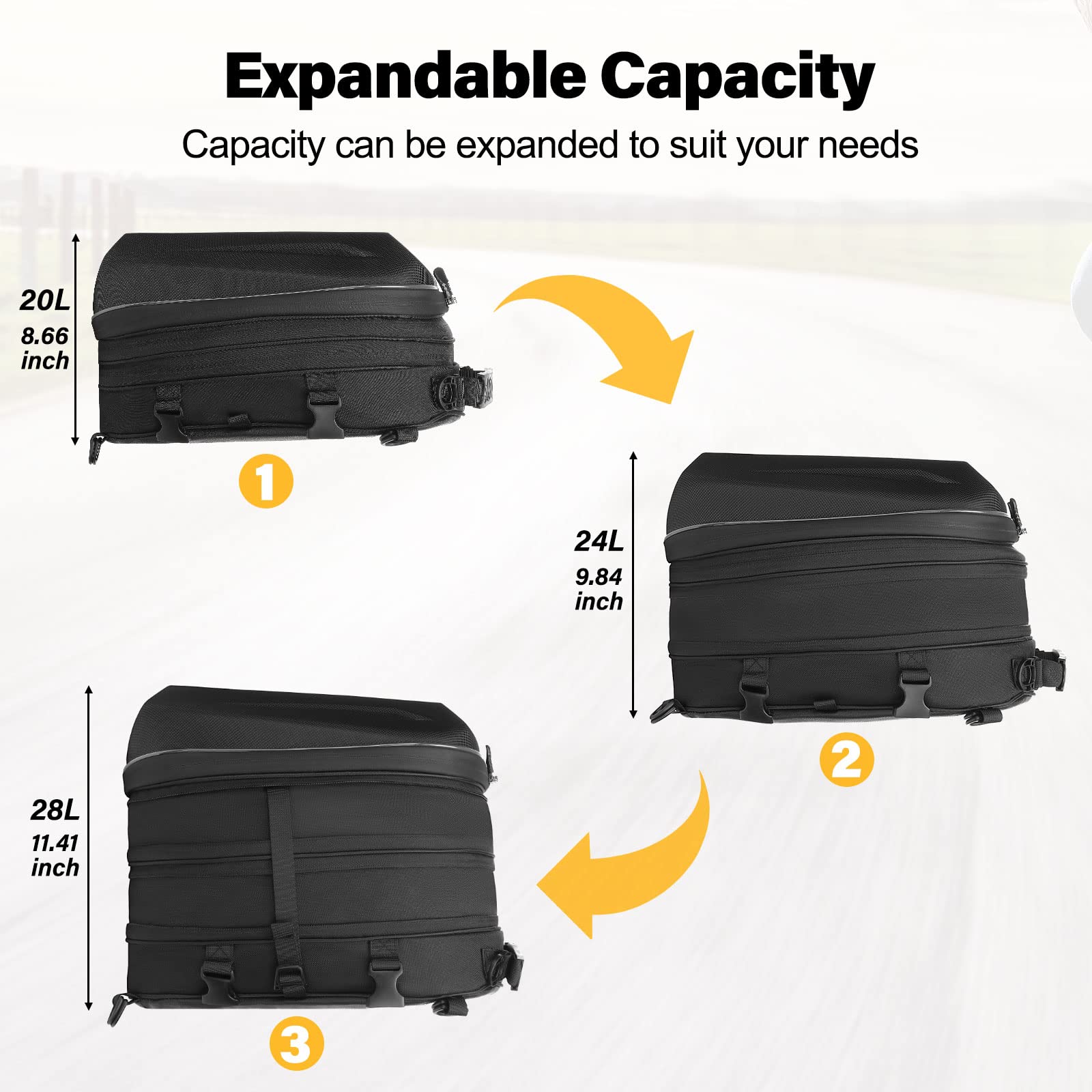 Mosiso Motorcycle Tail Bag, Motorcycle Backpack Helmet Bag With Expandable Capacity 20L-28L, Waterproof Motorbike Rear Seat Stor