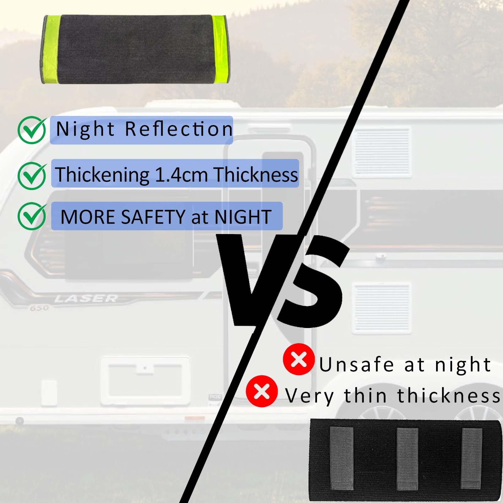 Mifami RV Step Covers Non-Slip Trailer Step Rug with Glow in Dark Strips Camper Stair Covers Fits 8-11 Deep RV Step Wrap Aroun