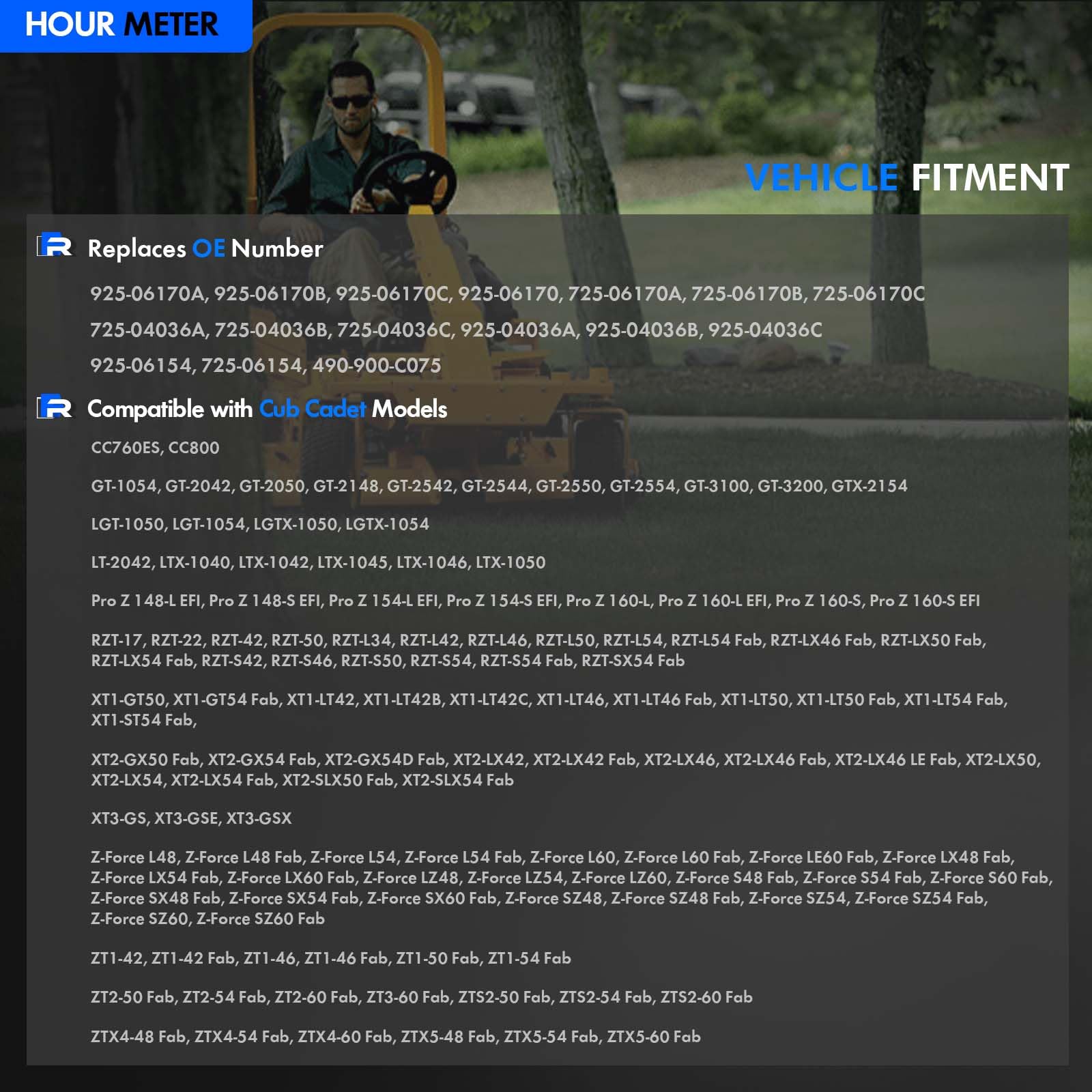 925-06170B Hour Meterervice Fit for Cub Cadet Minder Z Force RZT LGT LGTX GT GSE LT LTX - Hour Meter Replaces# 925-06170A, 925-0