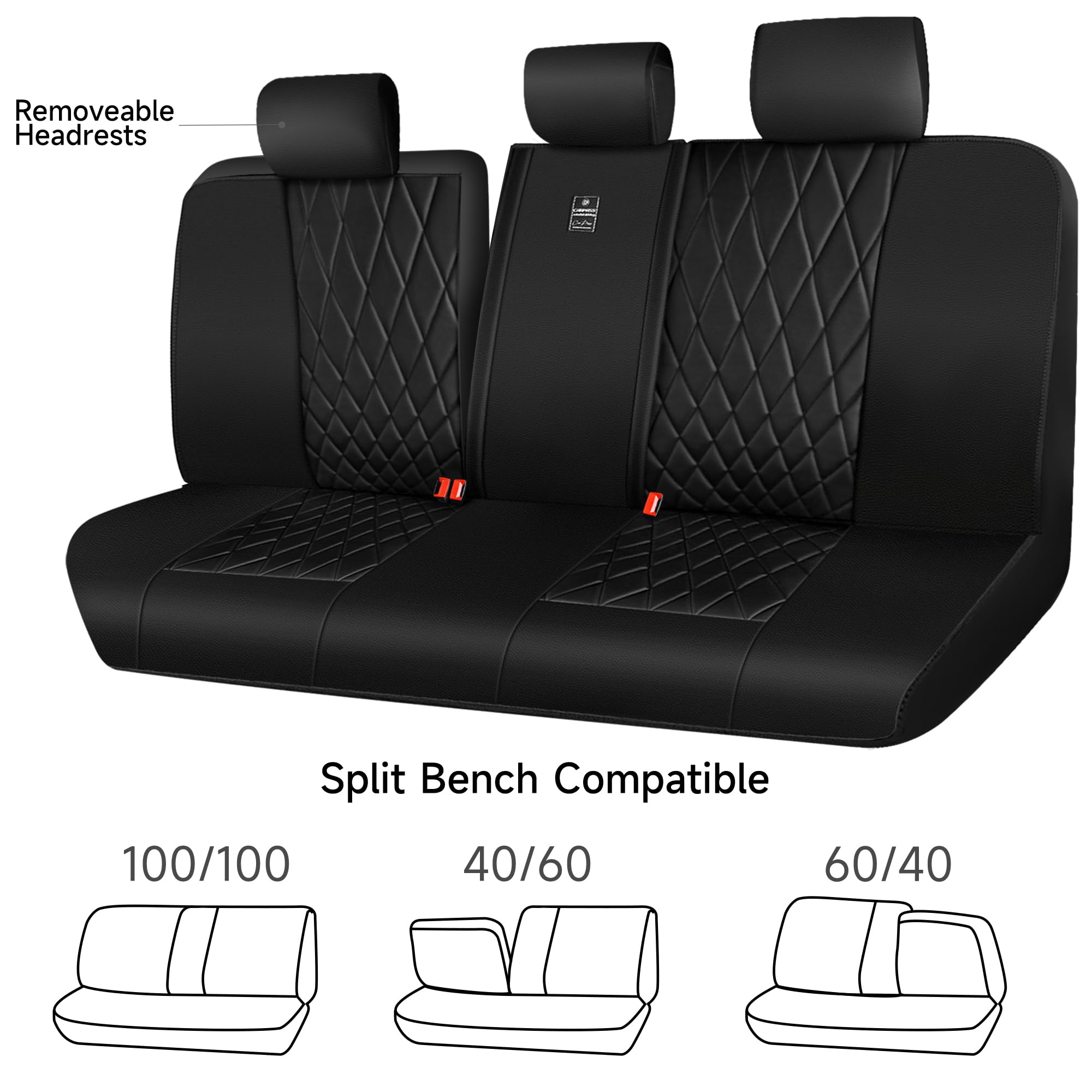 Car Pass Luxury Faux Leather Rear Bench Car Seat Covers, Waterproof Anti Slip Back Seat Covers, Deluxe Automotive Backseat Cover