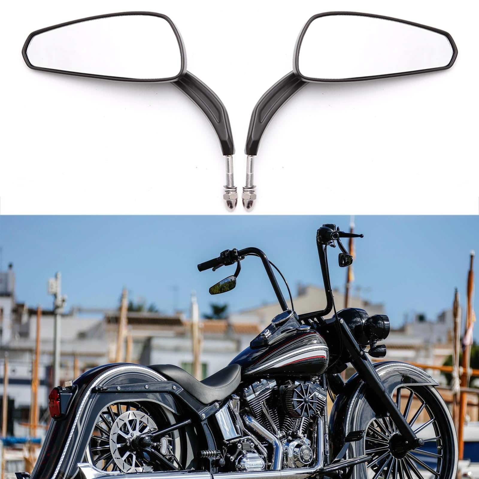 Black Motorcycle Side Mirror Teardrop For Road King Street Electra Glide Road Glide Dyna Softail Rearview 1982-2018 2019 2020 (B