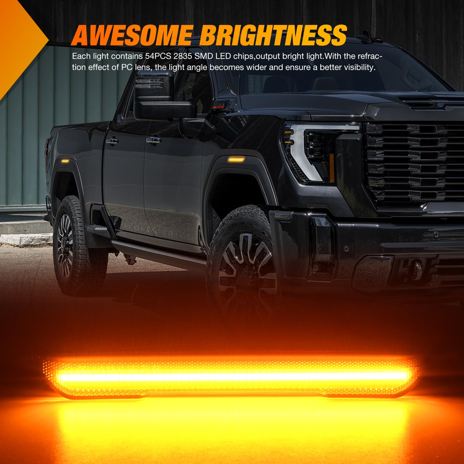 Nilight Fender Side Marker Lights 4 Pcs 54 Led Smoke Lens Amber Front Rear Clearance Light Compatible With 2020 2021 2022 2023 2