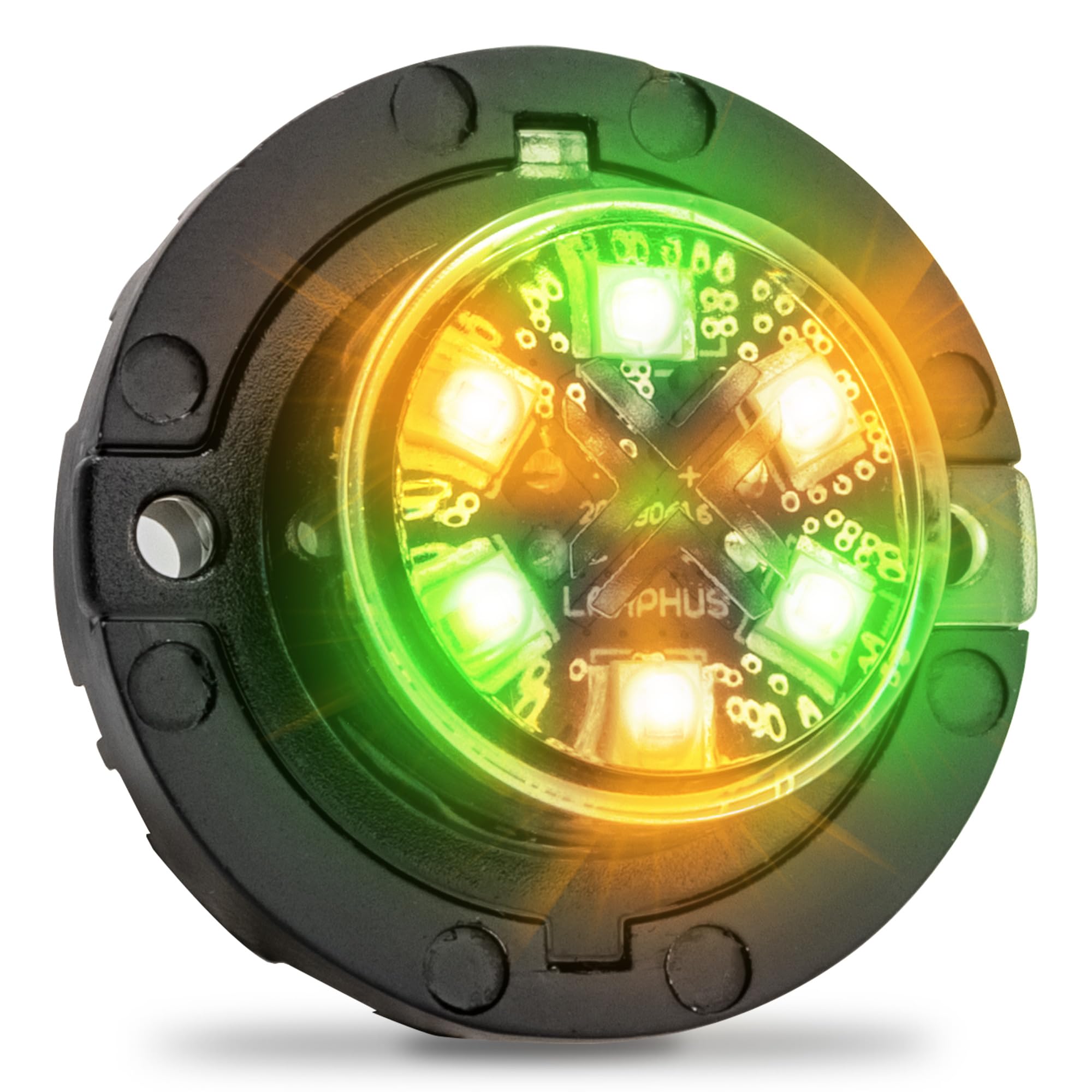 SnakeEye III Amber Green LED Hideaway Strobe Light [SAE Class 1] 12V 1 Inch Round Waterproof Wig Wag Emergency Flashing Hide Awa