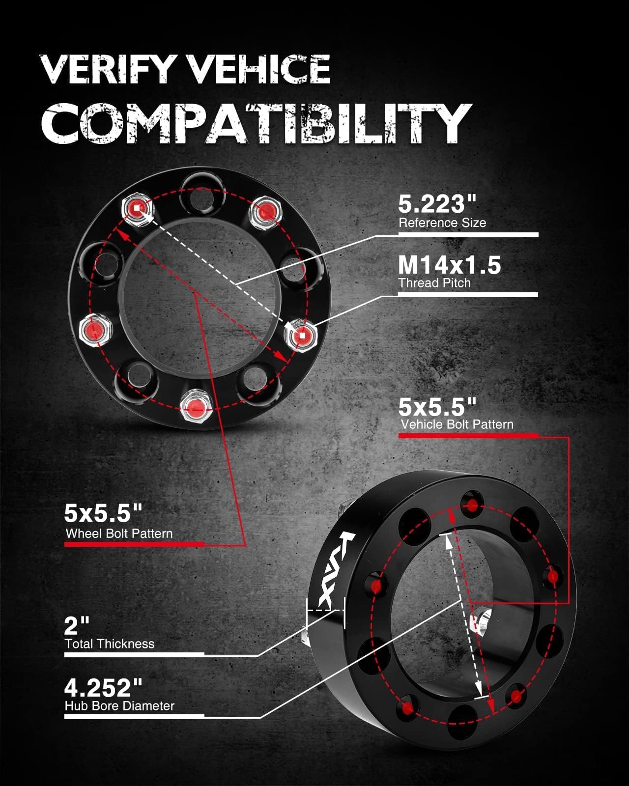 Kax 5X5.5 Wheel Spacers,2 Inch 5 Lug Centric Wheel Spacers Fit For 1500 With M14X1.5 Studs 108Mm Hub Bore,4Pcs