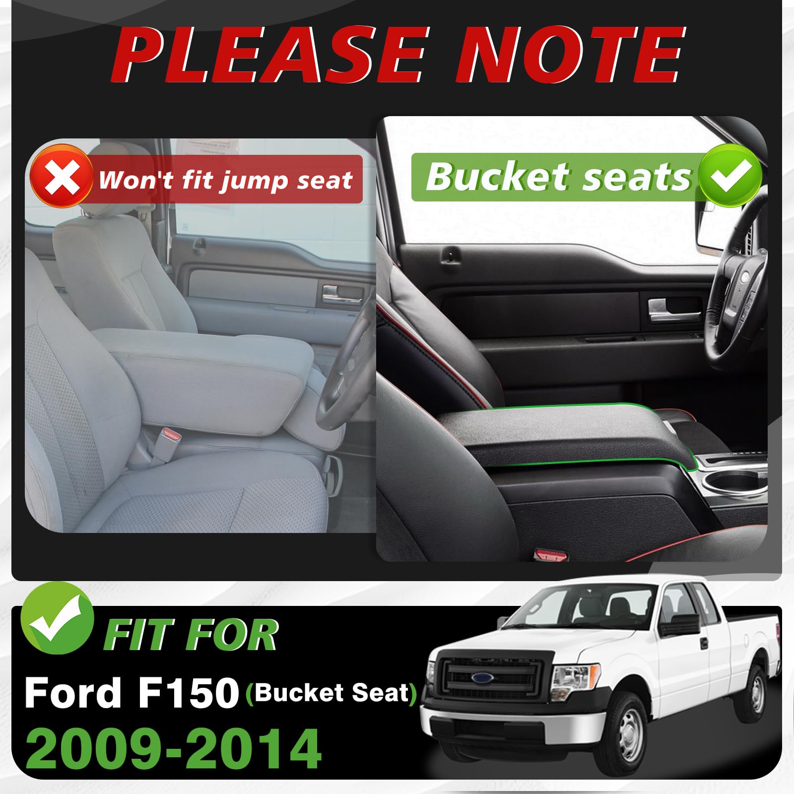 Muslogy Center Console Armrest Cover Compatible With Ford F-150 F150 2009-2014 Comfort Armrest Pad Arm Rest Cushion Vegan Leathe