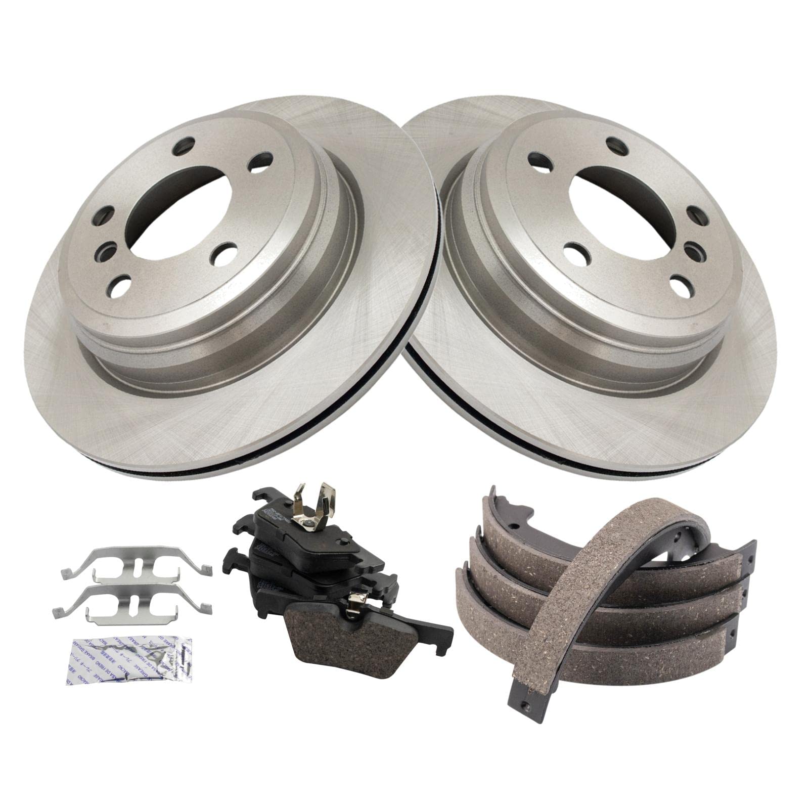 Trq Rear Brake Pad & Rotor Kit Brake Pads Brake Rotor Parking Brake Shoe Set Ceramic Compatible With 2013-2016 Bmw 320I Xdrive 2